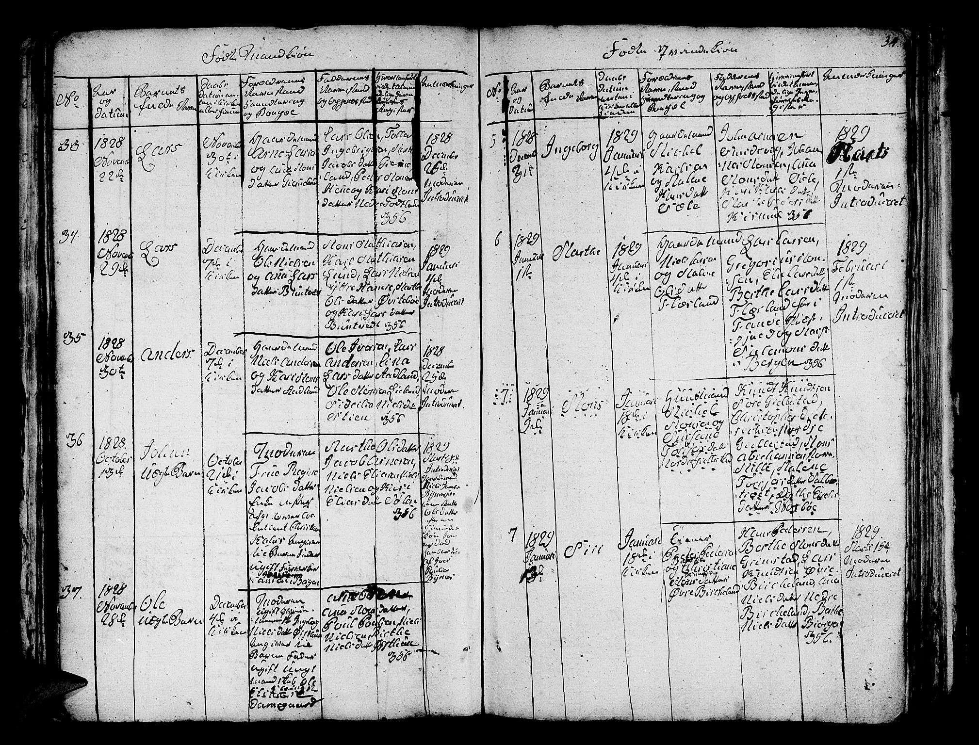 Fana Sokneprestembete, AV/SAB-A-75101/H/Hab/Habc/L0001: Parish register (copy) no. C 1, 1824-1837, p. 34