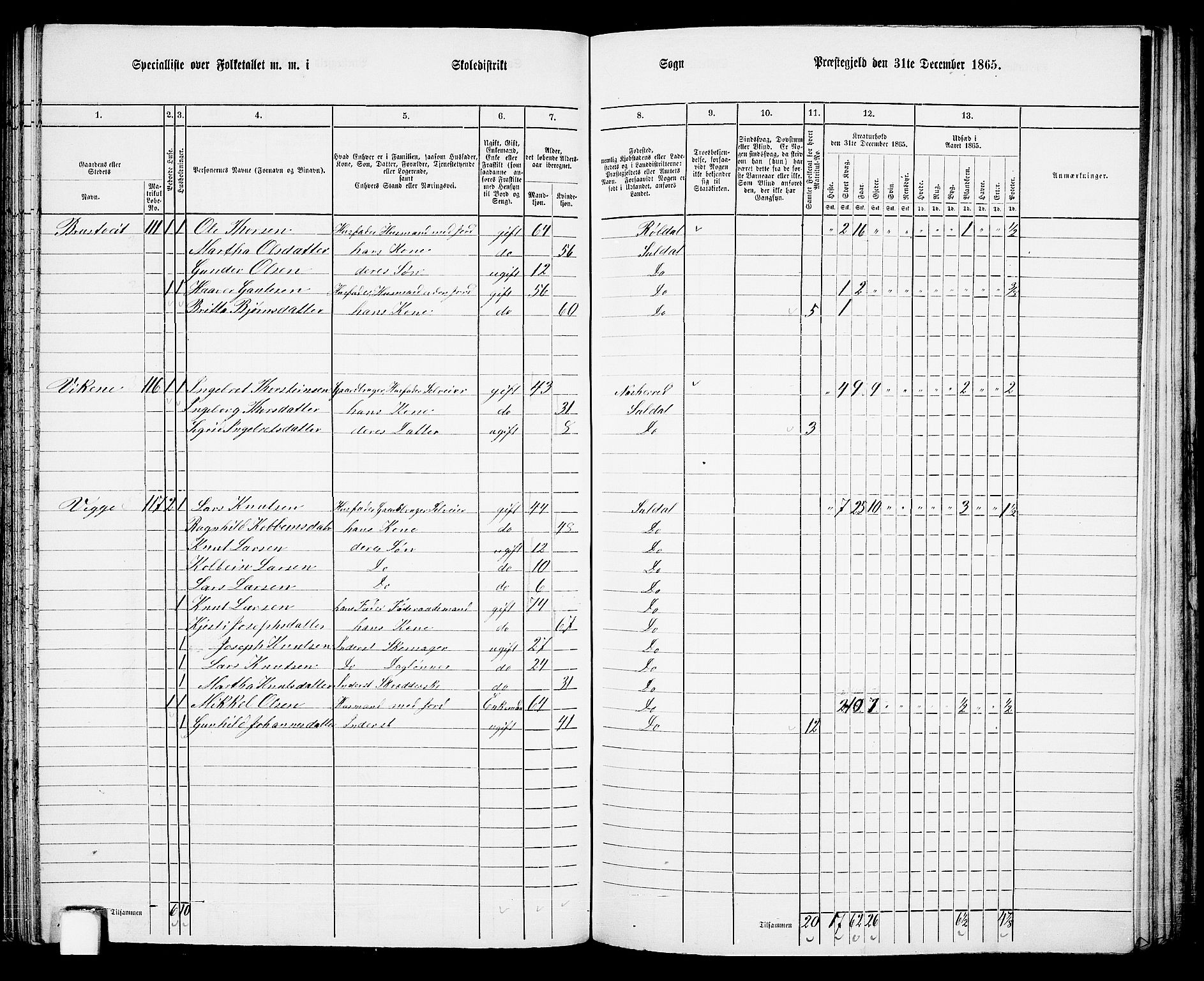 RA, 1865 census for Suldal, 1865, p. 68