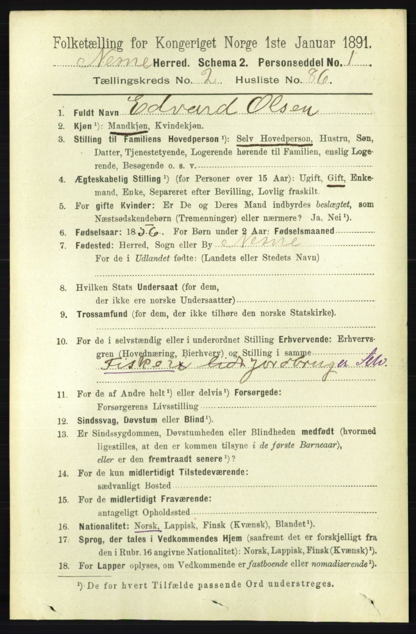 RA, 1891 census for 1828 Nesna, 1891, p. 1393