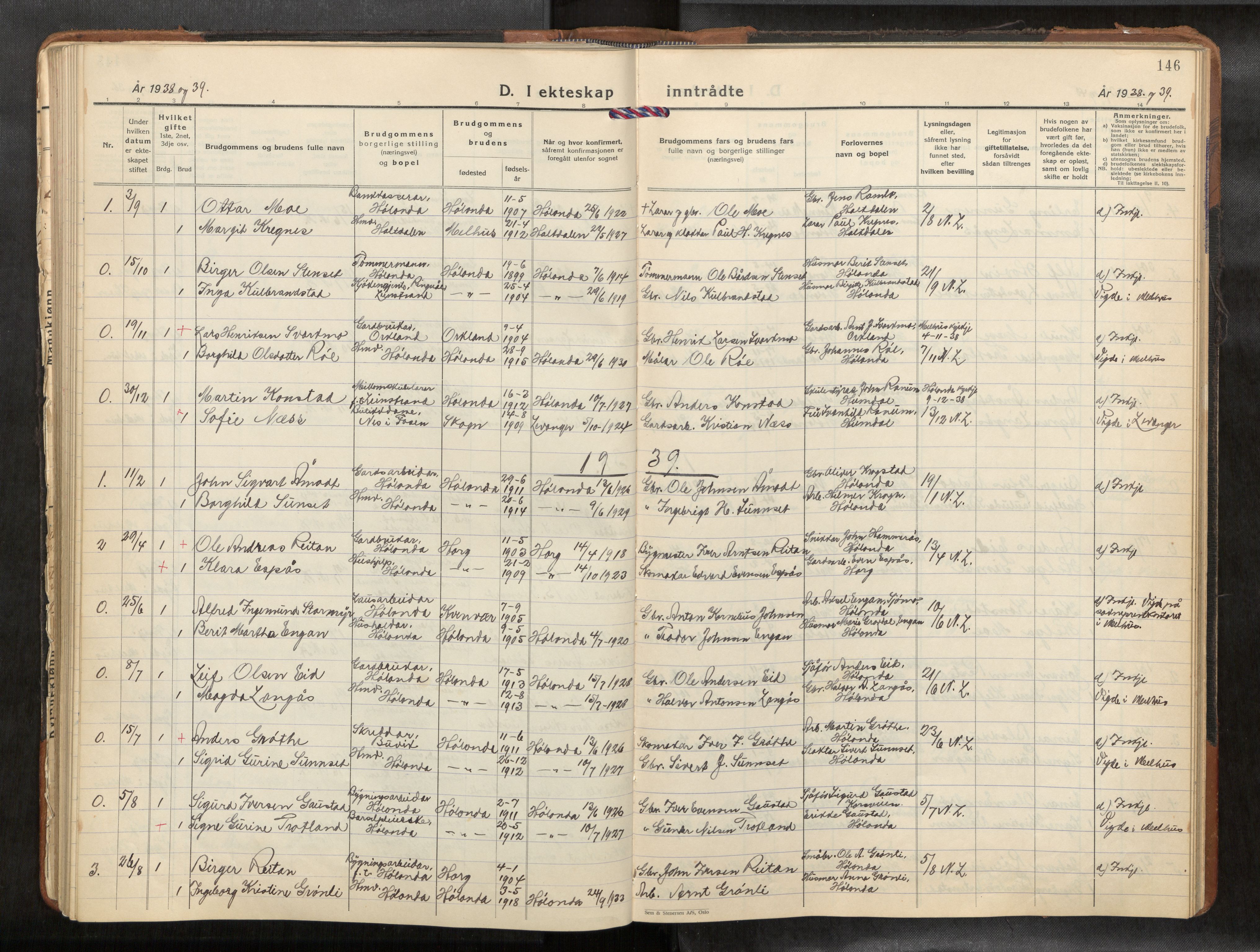 Ministerialprotokoller, klokkerbøker og fødselsregistre - Sør-Trøndelag, AV/SAT-A-1456/694/L1134b: Parish register (copy) no. 694C07, 1937-1984, p. 146