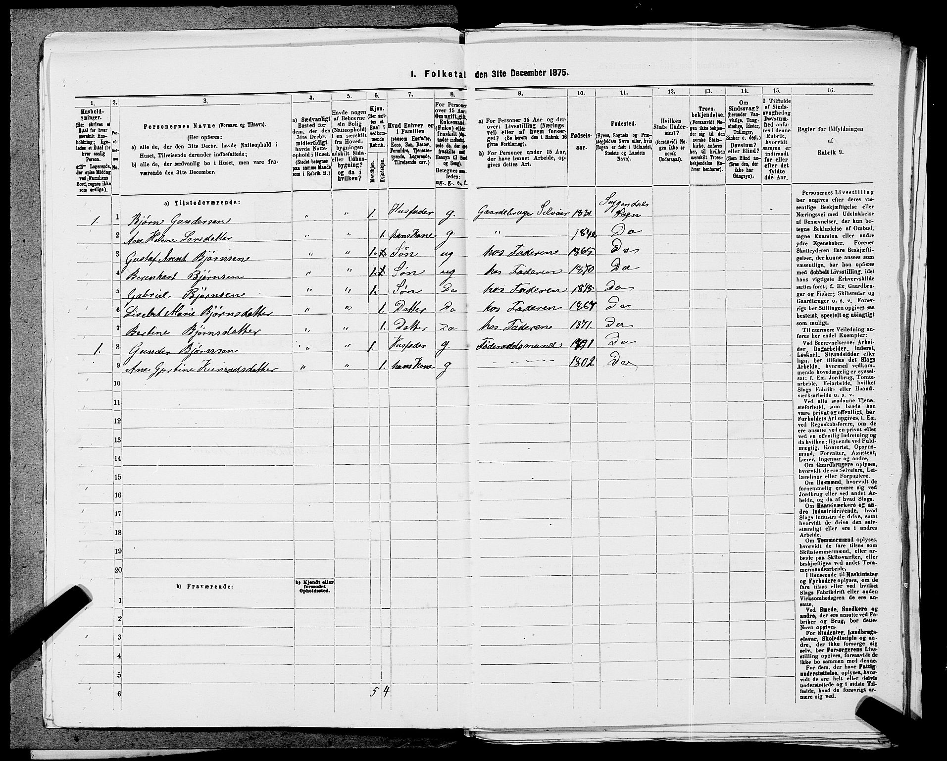 SAST, 1875 census for 1111L Sokndal/Sokndal, 1875, p. 811