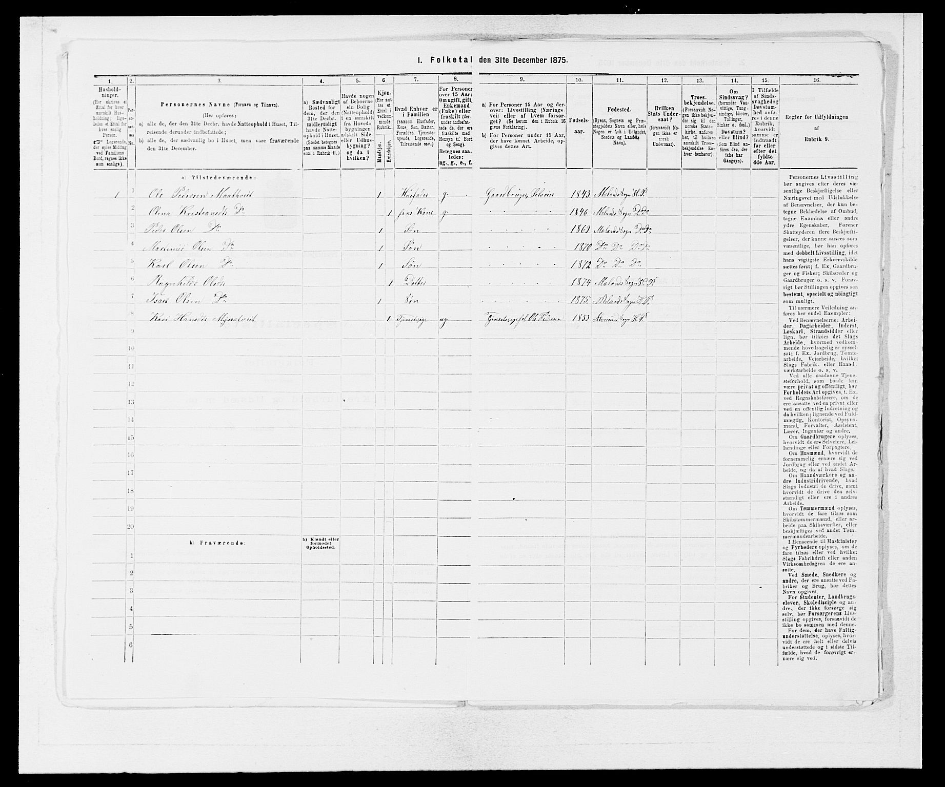 SAB, 1875 census for 1254P Hamre, 1875, p. 310