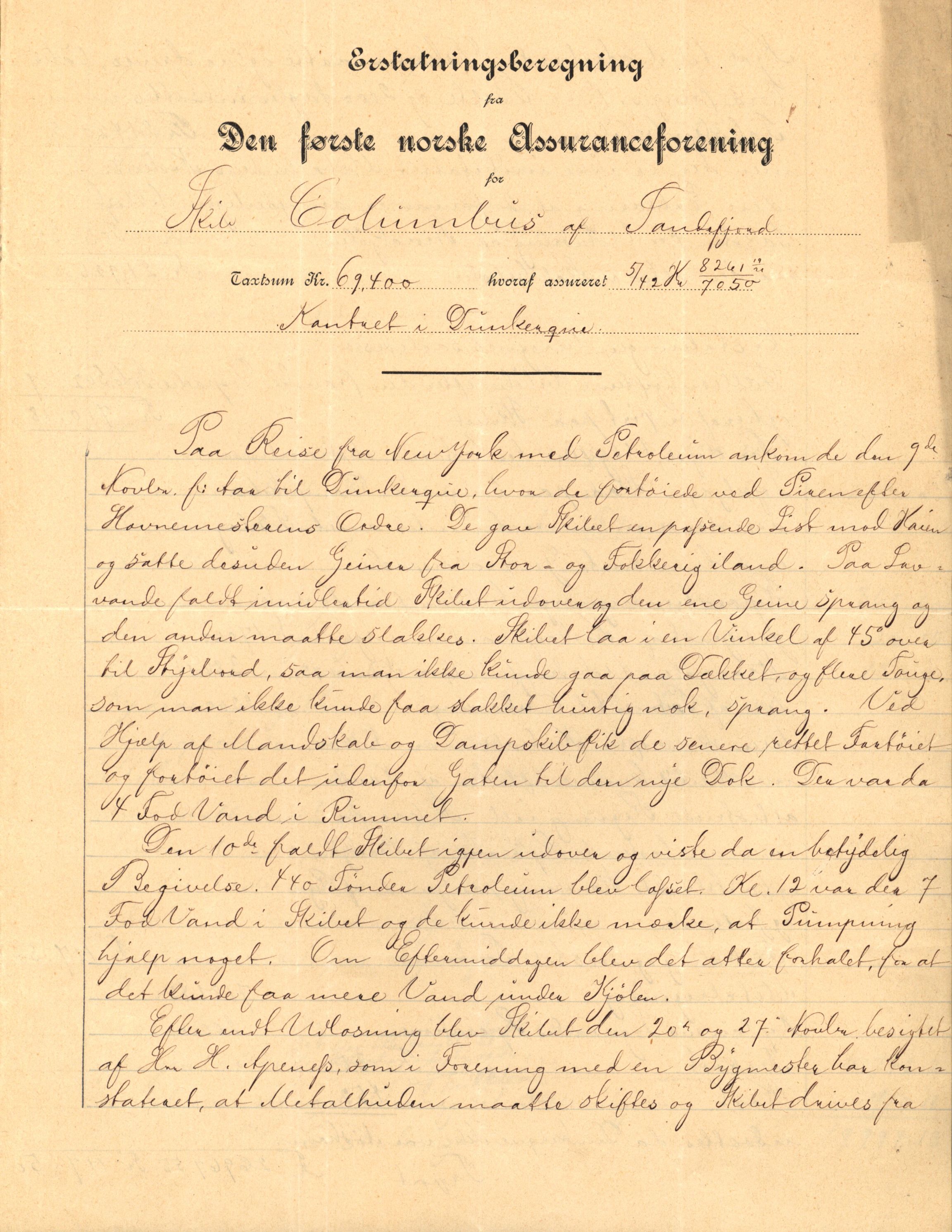 Pa 63 - Østlandske skibsassuranceforening, VEMU/A-1079/G/Ga/L0023/0009: Havaridokumenter / Emil, Black, Hawk, Columbus, Dagny, Askur, Imanuel, 1889, p. 12