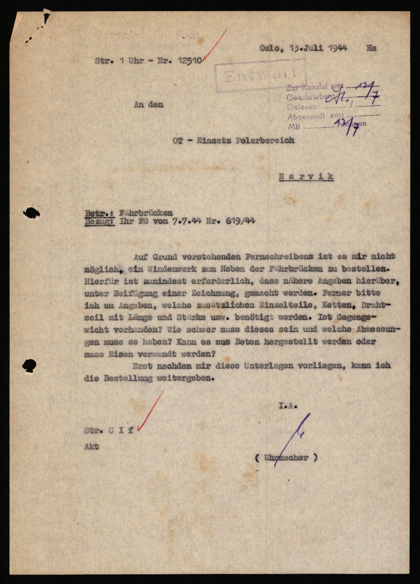 Tyske arkiver, Organisation Todt (OT), Einsatzgruppe Wiking, AV/RA-RAFA-2188/1/E/E2/E2d/L0023: Fähren und Anlegen, 1942-1944, p. 28