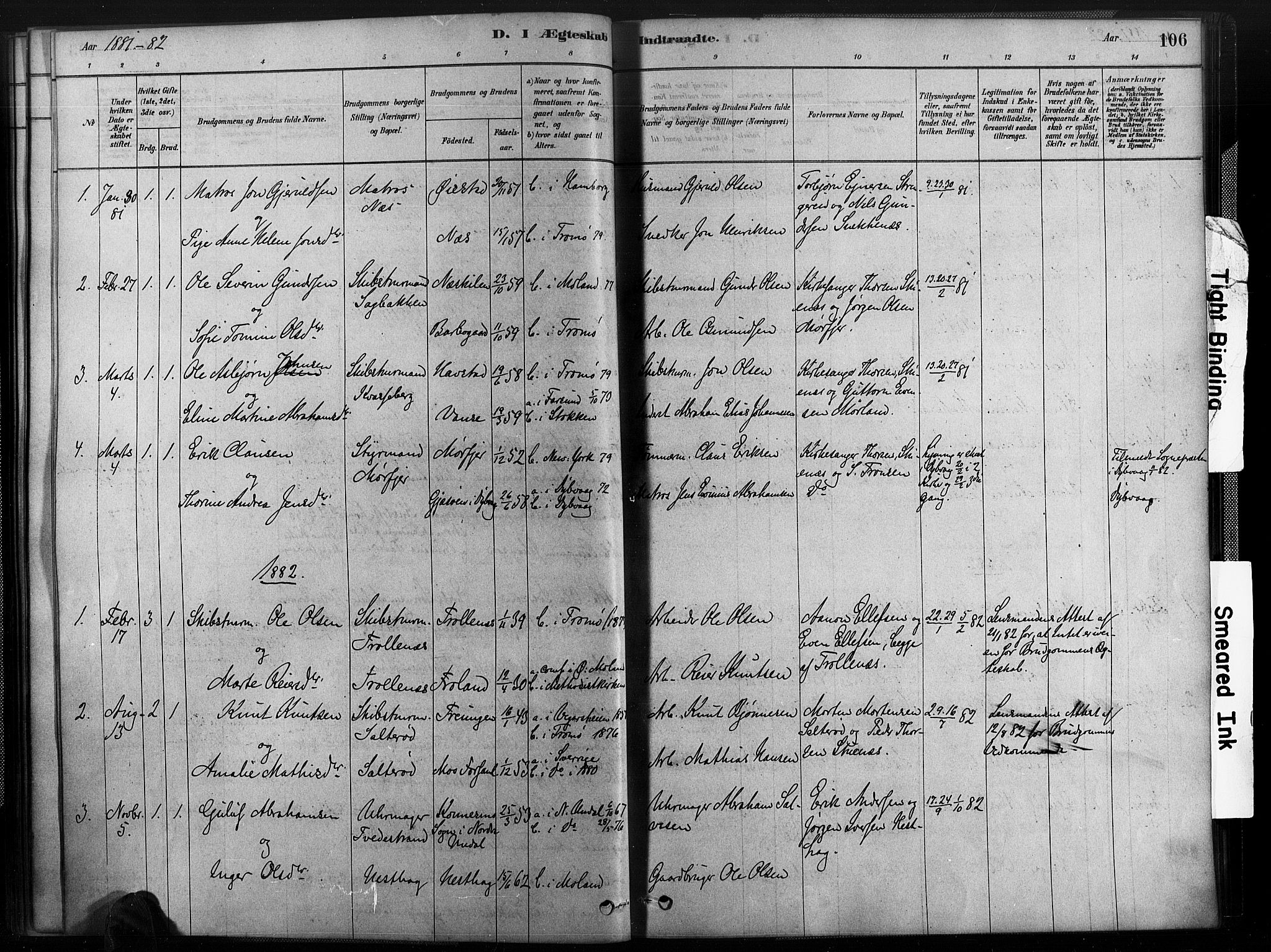 Austre Moland sokneprestkontor, SAK/1111-0001/F/Fa/Fab/L0001: Parish register (official) no. A 1, 1878-1898, p. 106