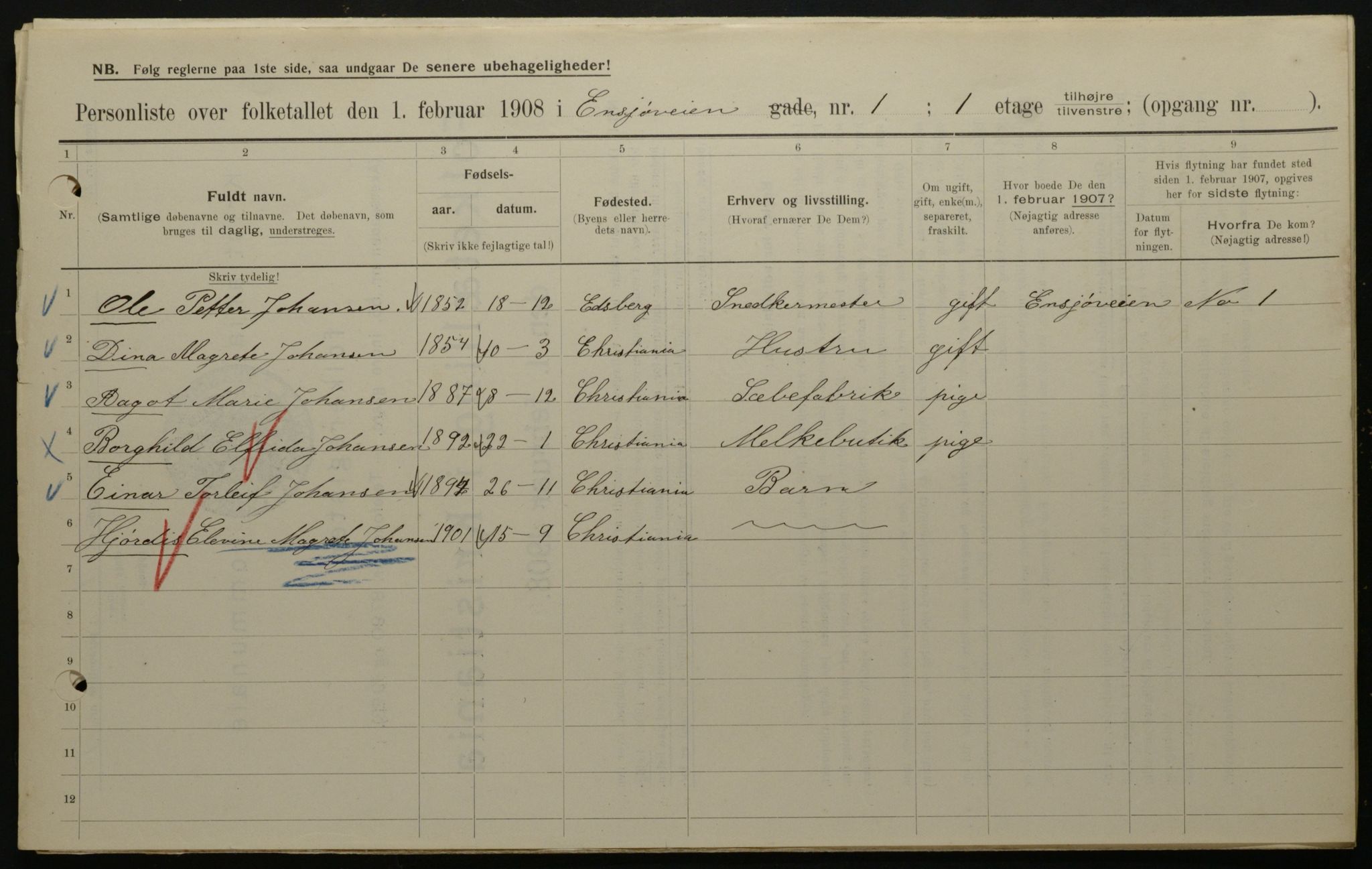 OBA, Municipal Census 1908 for Kristiania, 1908, p. 19985