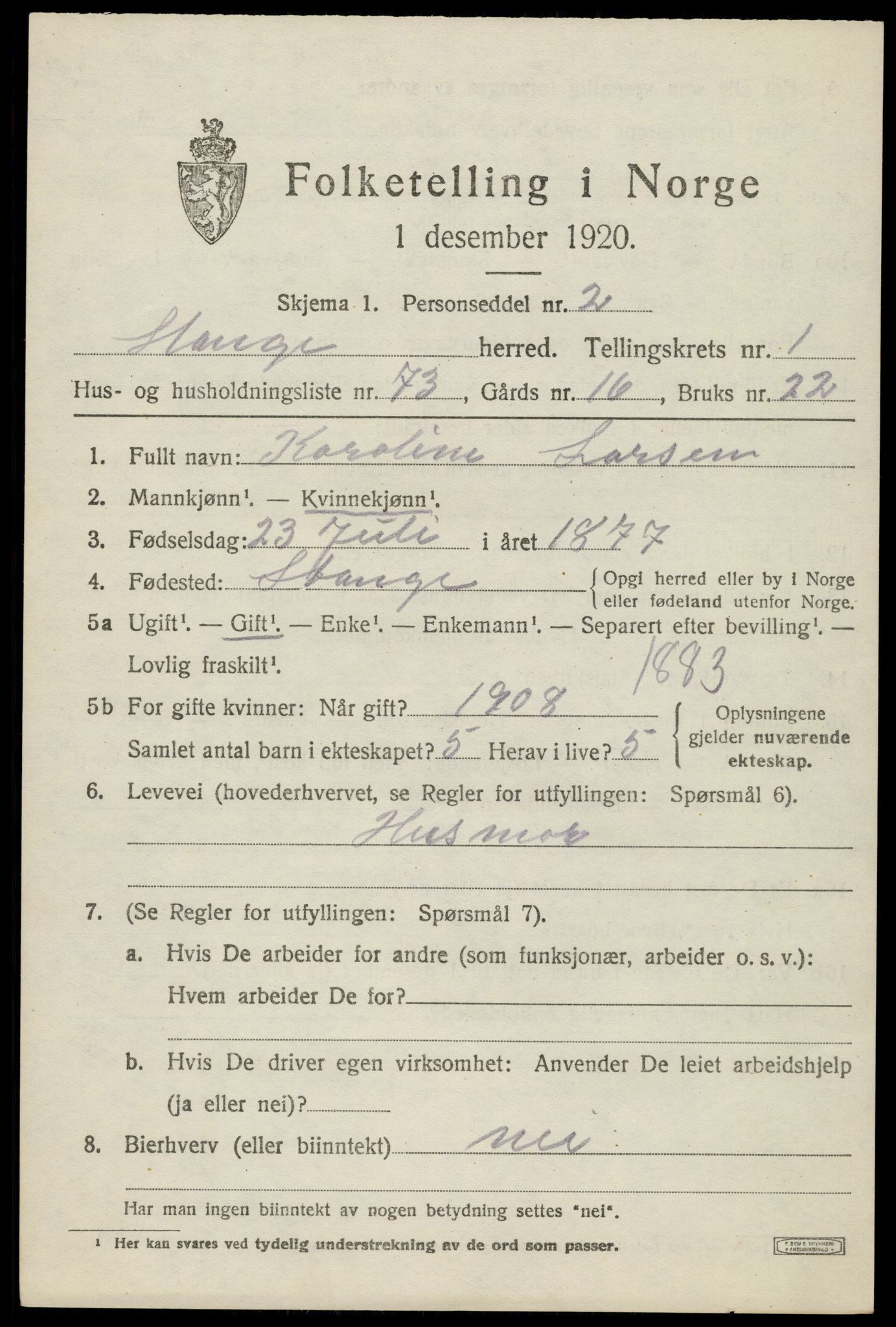 SAH, 1920 census for Stange, 1920, p. 3793