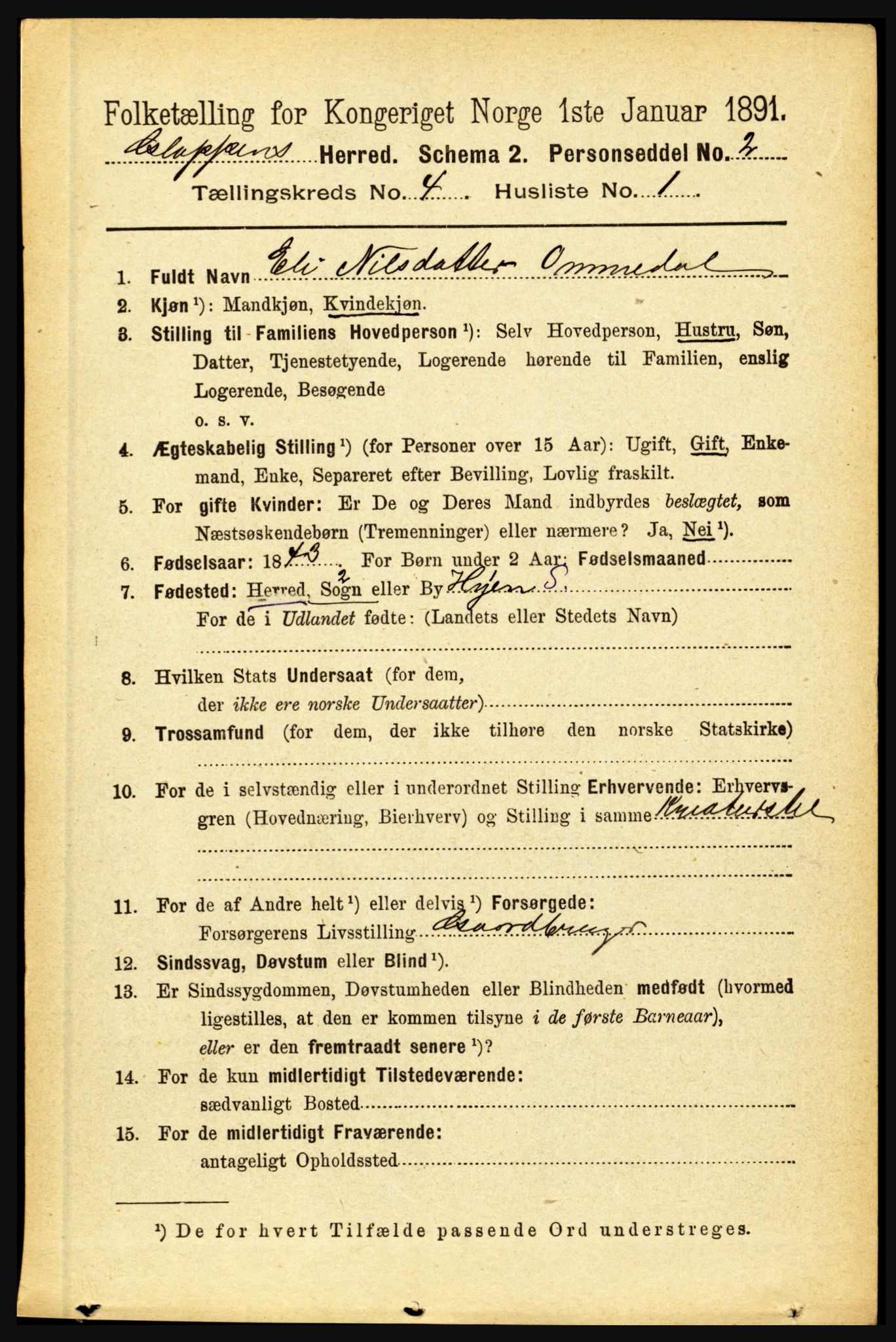 RA, 1891 census for 1445 Gloppen, 1891, p. 1684