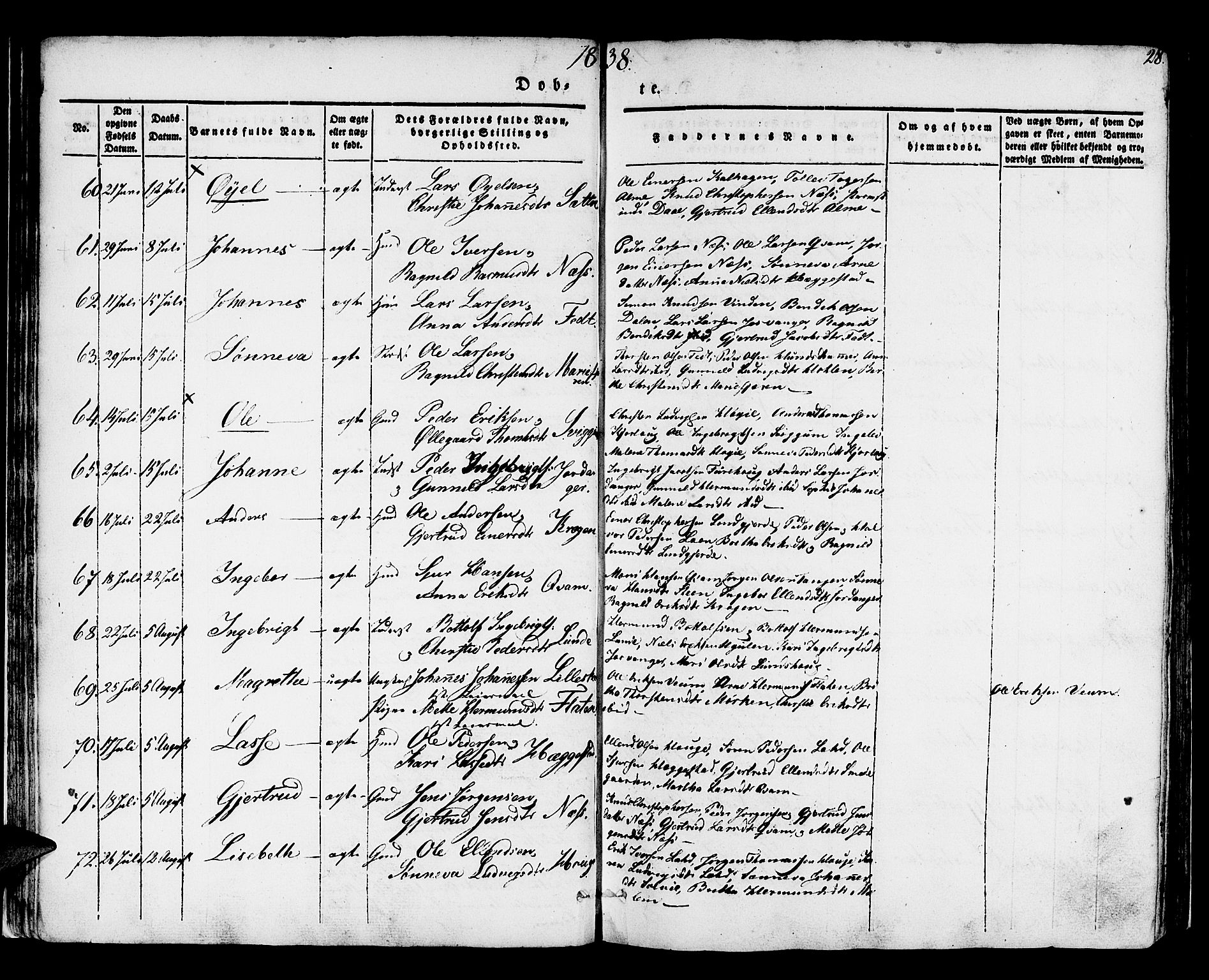 Hafslo sokneprestembete, AV/SAB-A-80301/H/Haa/Haaa/L0005: Parish register (official) no. A 5, 1834-1852, p. 28