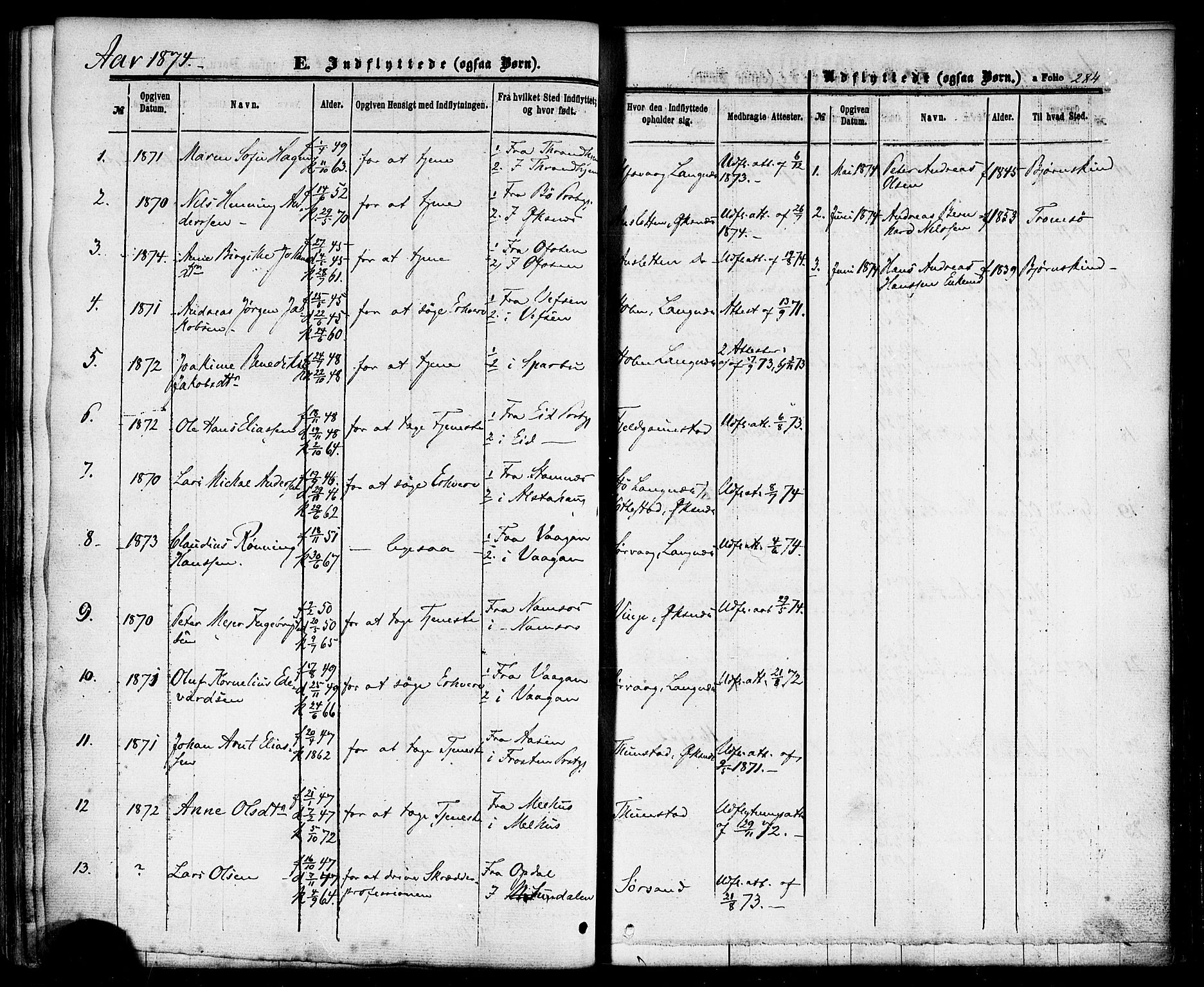 Ministerialprotokoller, klokkerbøker og fødselsregistre - Nordland, AV/SAT-A-1459/893/L1334: Parish register (official) no. 893A07, 1867-1877, p. 284