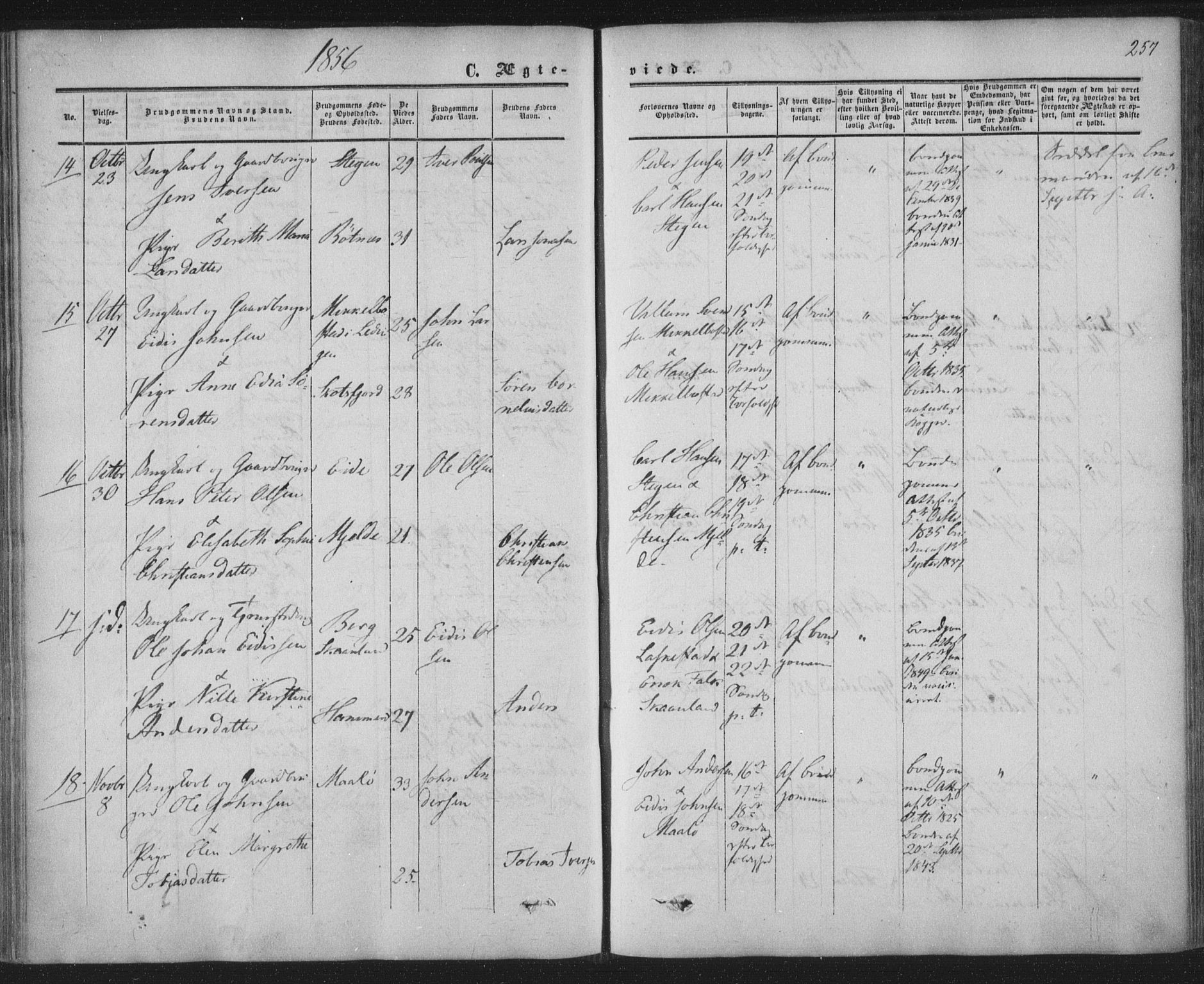 Ministerialprotokoller, klokkerbøker og fødselsregistre - Nordland, AV/SAT-A-1459/855/L0800: Parish register (official) no. 855A08, 1852-1864, p. 257