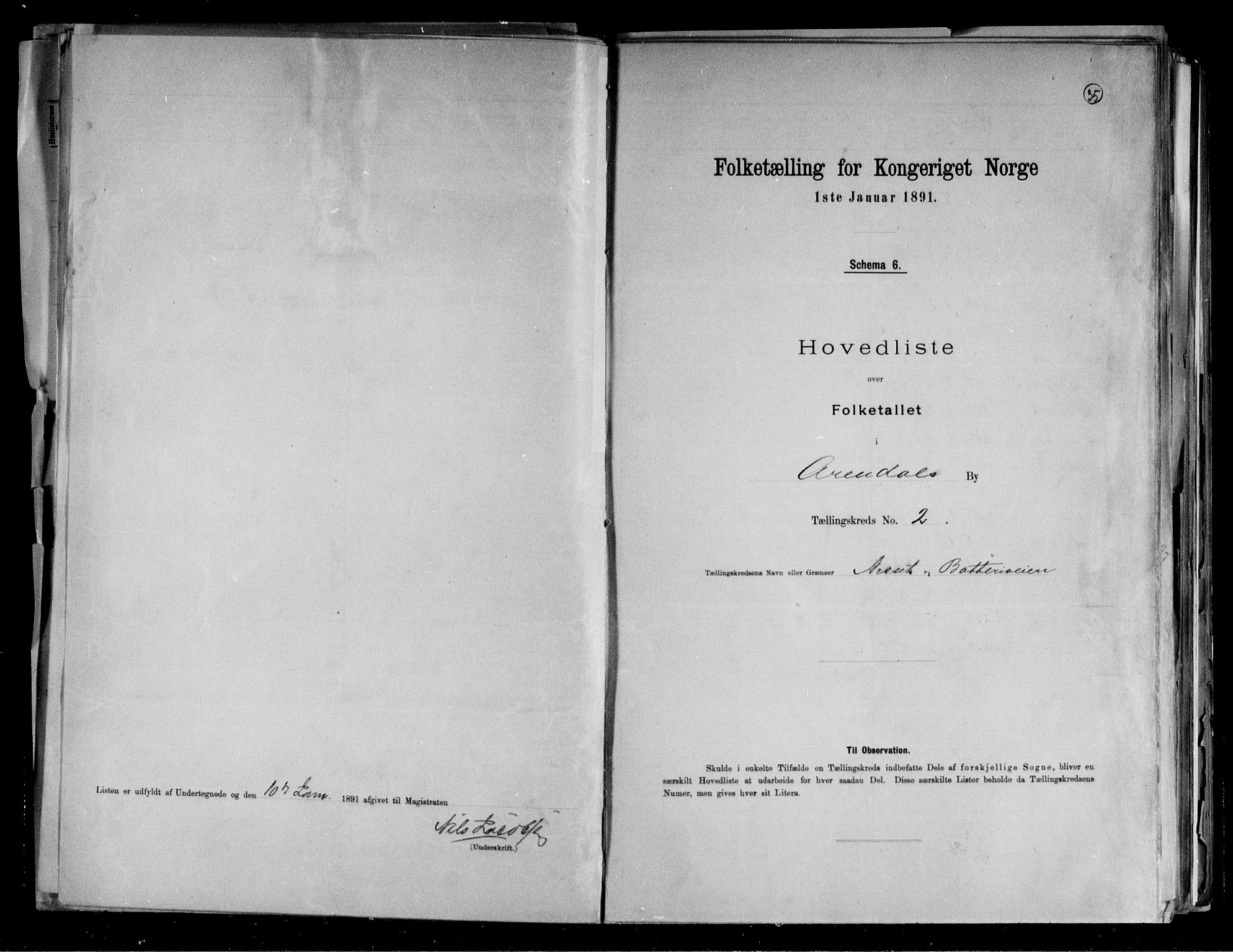 RA, 1891 census for 0903 Arendal, 1891, p. 7