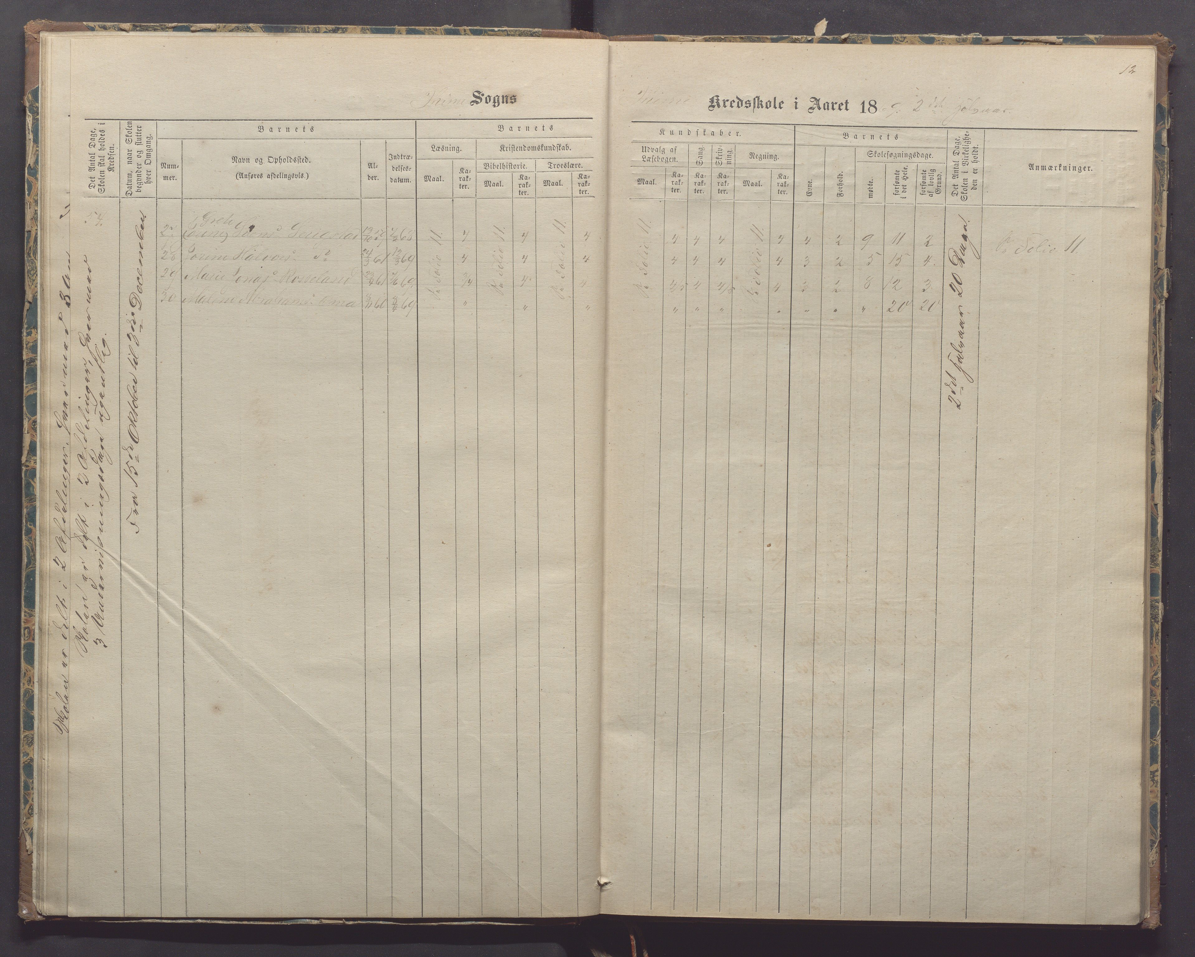 Time kommune - Time/Vestly skole, IKAR/K-100804/H/L0002: Skoleprotokoll, 1868-1875, p. 12