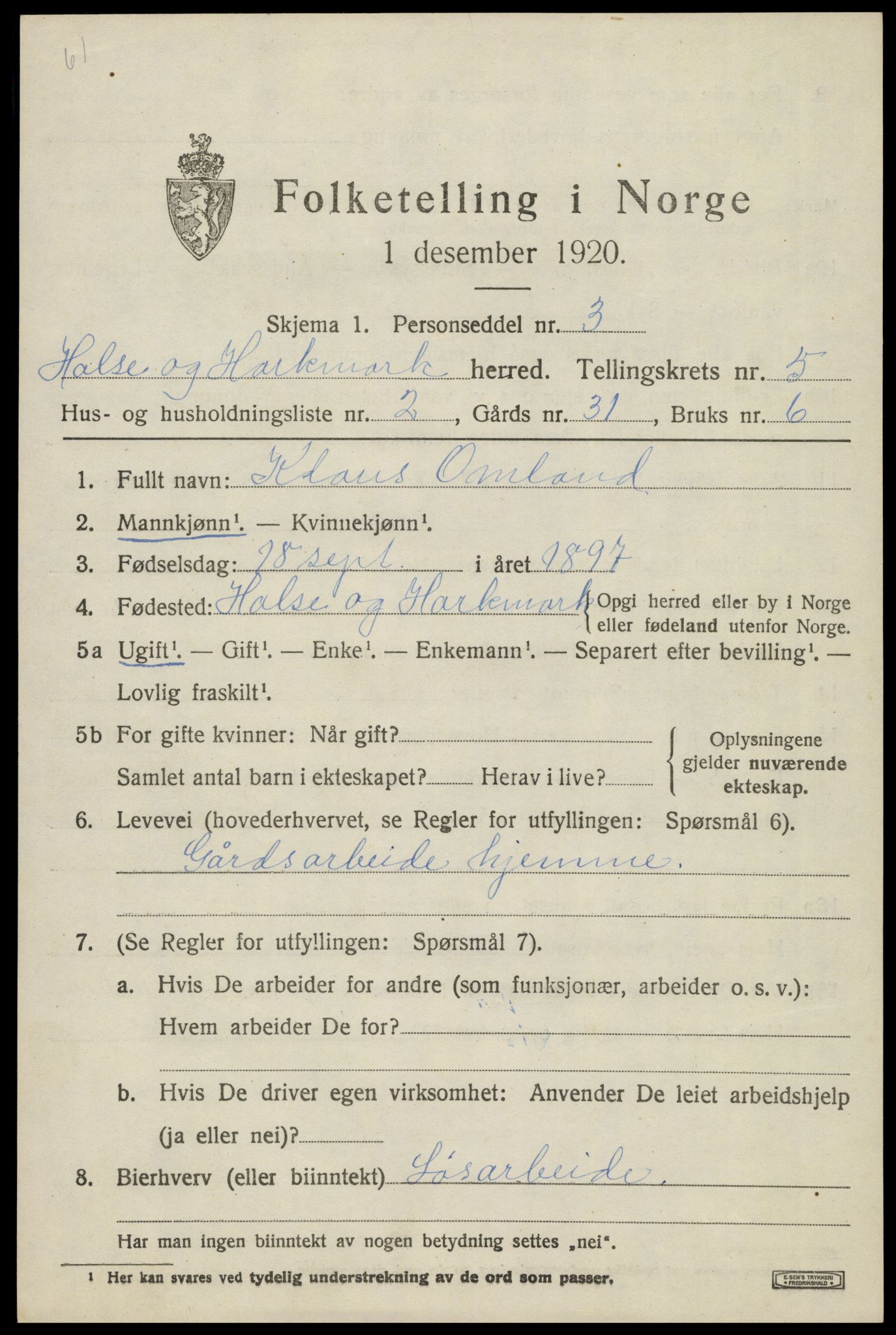 SAK, 1920 census for Halse og Harkmark, 1920, p. 3058