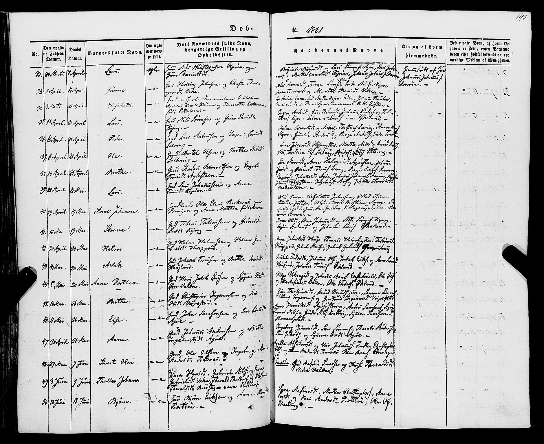 Stord sokneprestembete, AV/SAB-A-78201/H/Haa: Parish register (official) no. A 7, 1841-1861, p. 140