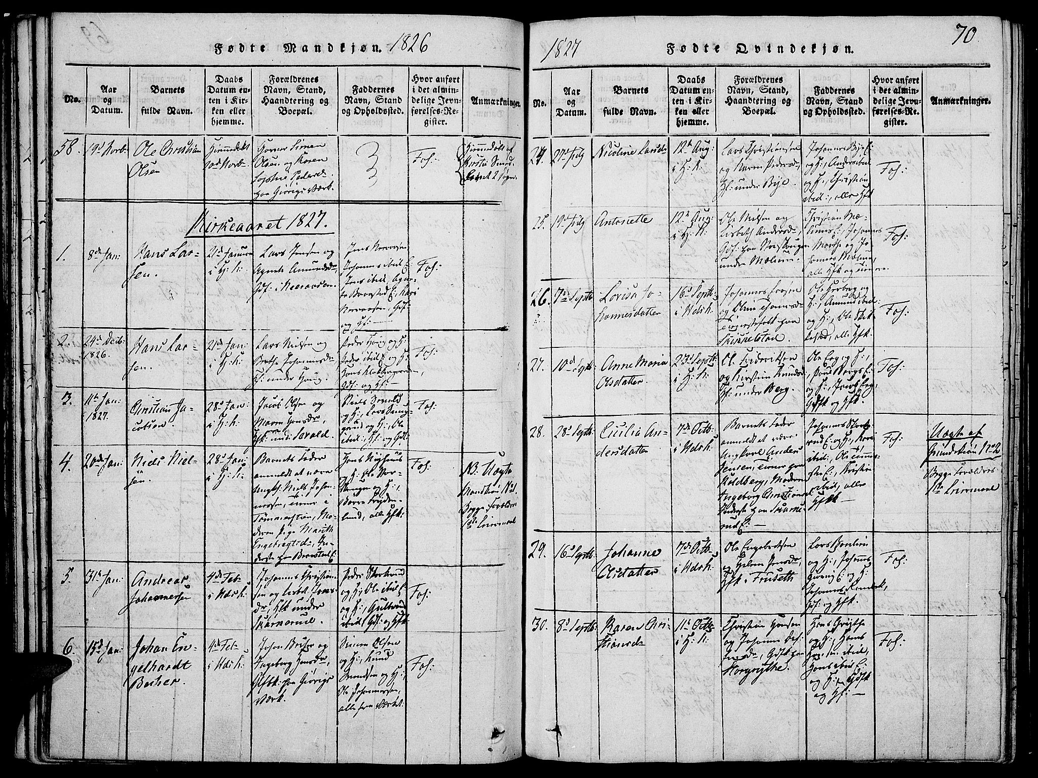 Vardal prestekontor, SAH/PREST-100/H/Ha/Haa/L0004: Parish register (official) no. 4, 1814-1831, p. 70
