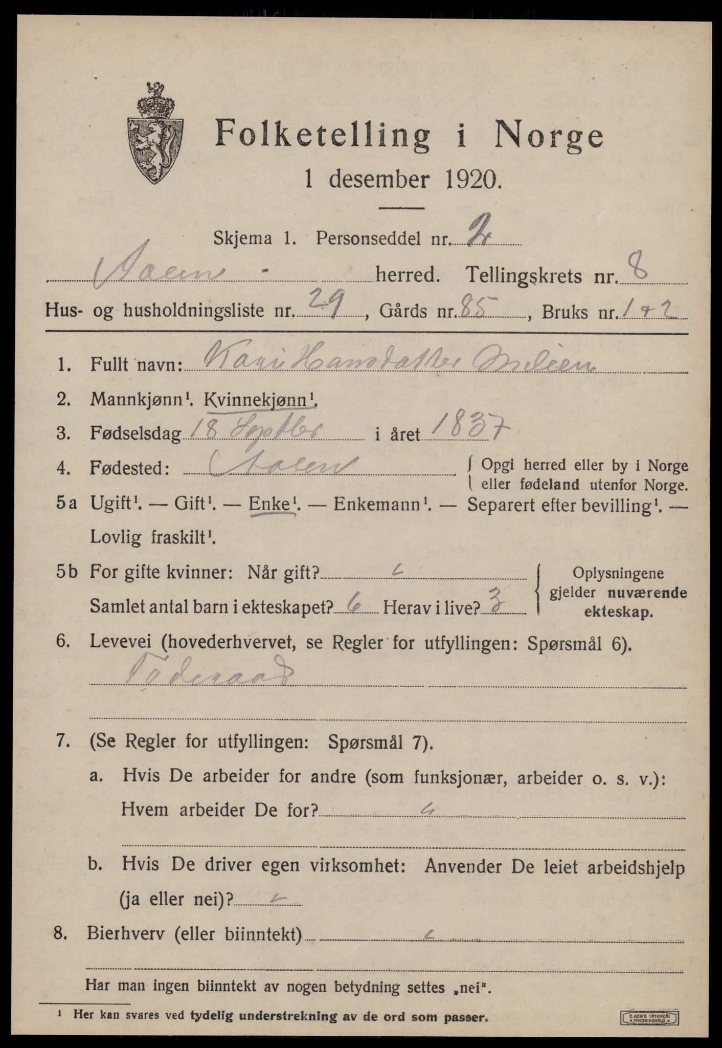 SAT, 1920 census for Ålen, 1920, p. 4056