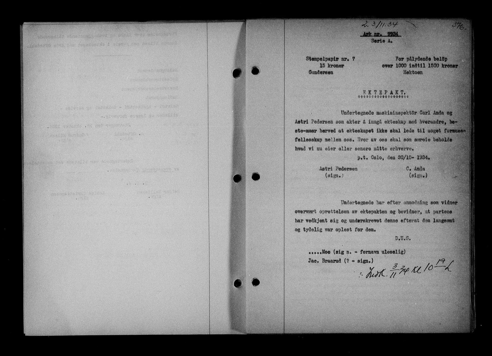 Stavanger byrett, AV/SAST-A-100455/001/4/41/410BB/L0007: Mortgage book no. 57, 1934-1934, Deed date: 03.11.1934