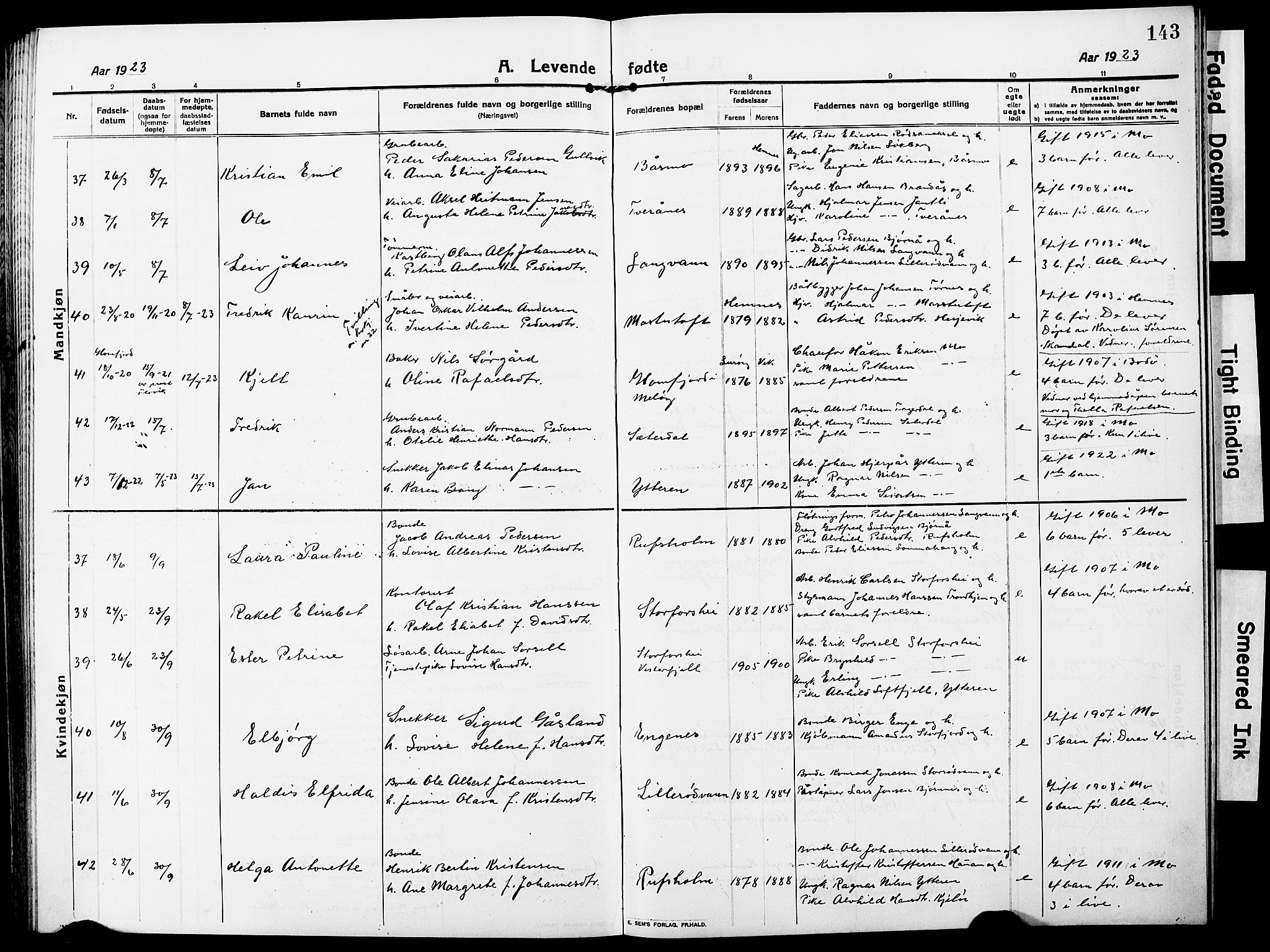 Ministerialprotokoller, klokkerbøker og fødselsregistre - Nordland, AV/SAT-A-1459/827/L0423: Parish register (copy) no. 827C12, 1912-1930, p. 143