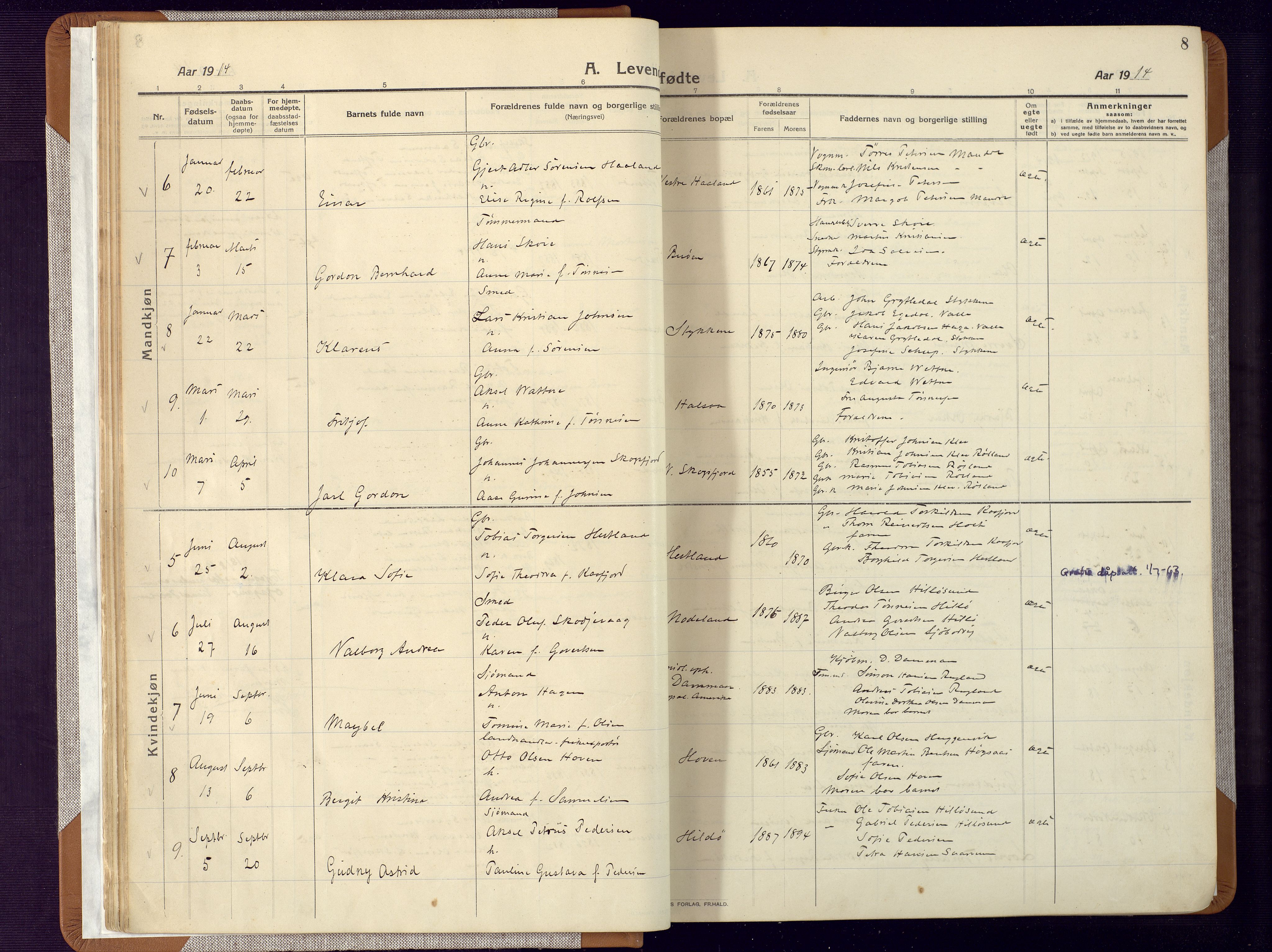 Mandal sokneprestkontor, AV/SAK-1111-0030/F/Fa/Faa/L0022: Parish register (official) no. A 22, 1913-1925, p. 8