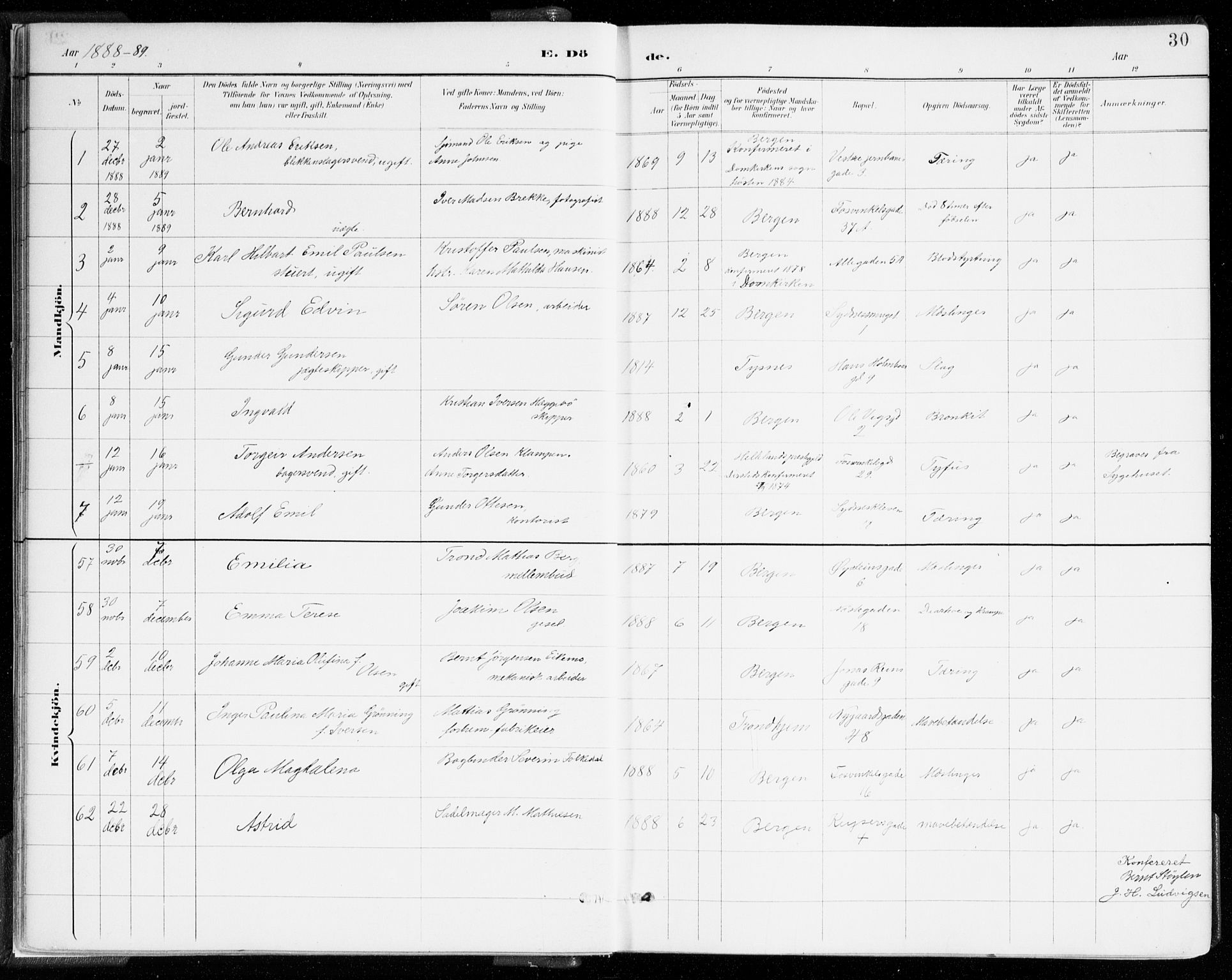 Johanneskirken sokneprestembete, SAB/A-76001/H/Haa/L0019: Parish register (official) no. E 1, 1885-1915, p. 30
