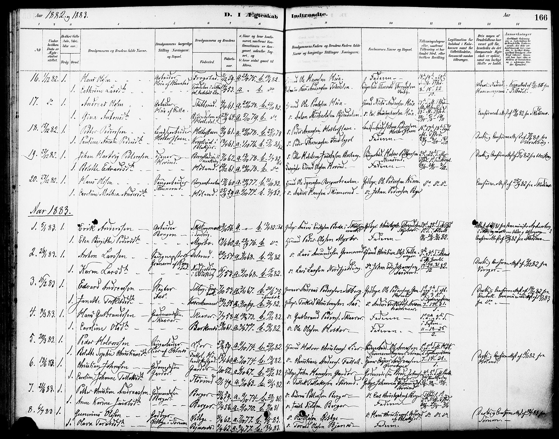 Fet prestekontor Kirkebøker, SAO/A-10370a/F/Fa/L0014: Parish register (official) no. I 14, 1878-1891, p. 166
