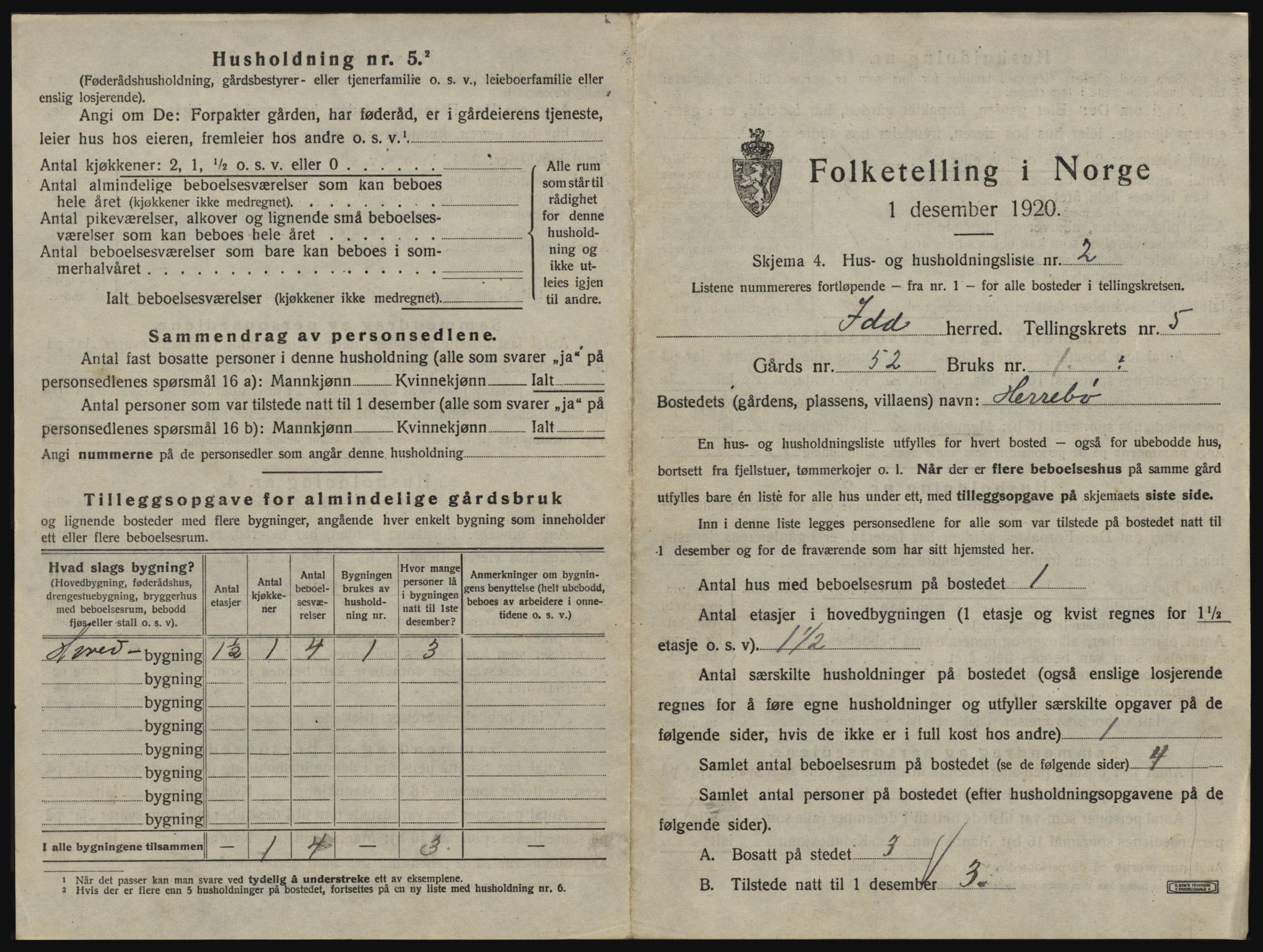 SAO, 1920 census for Idd, 1920, p. 698