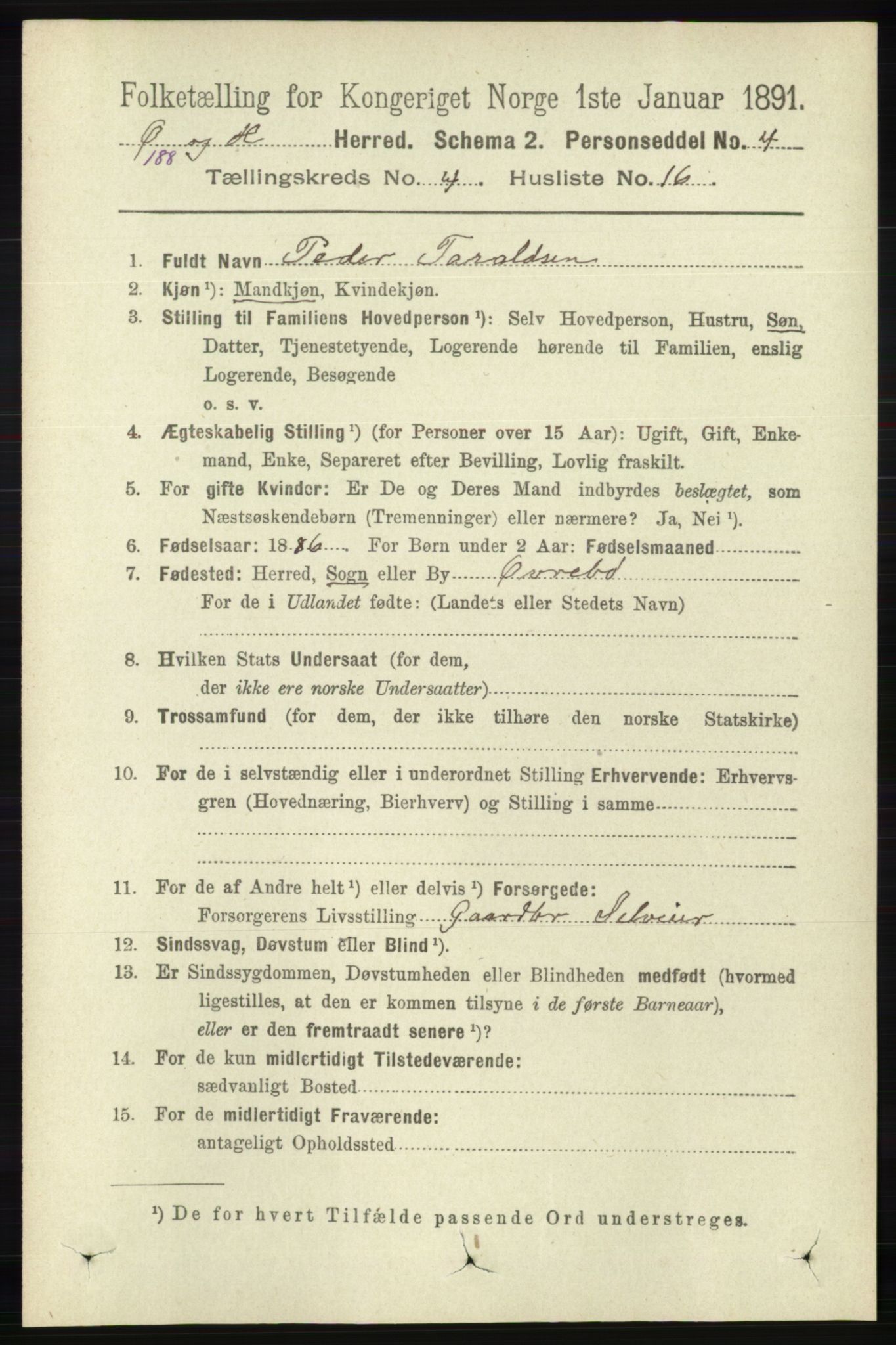 RA, 1891 census for 1016 Øvrebø og Hægeland, 1891, p. 808