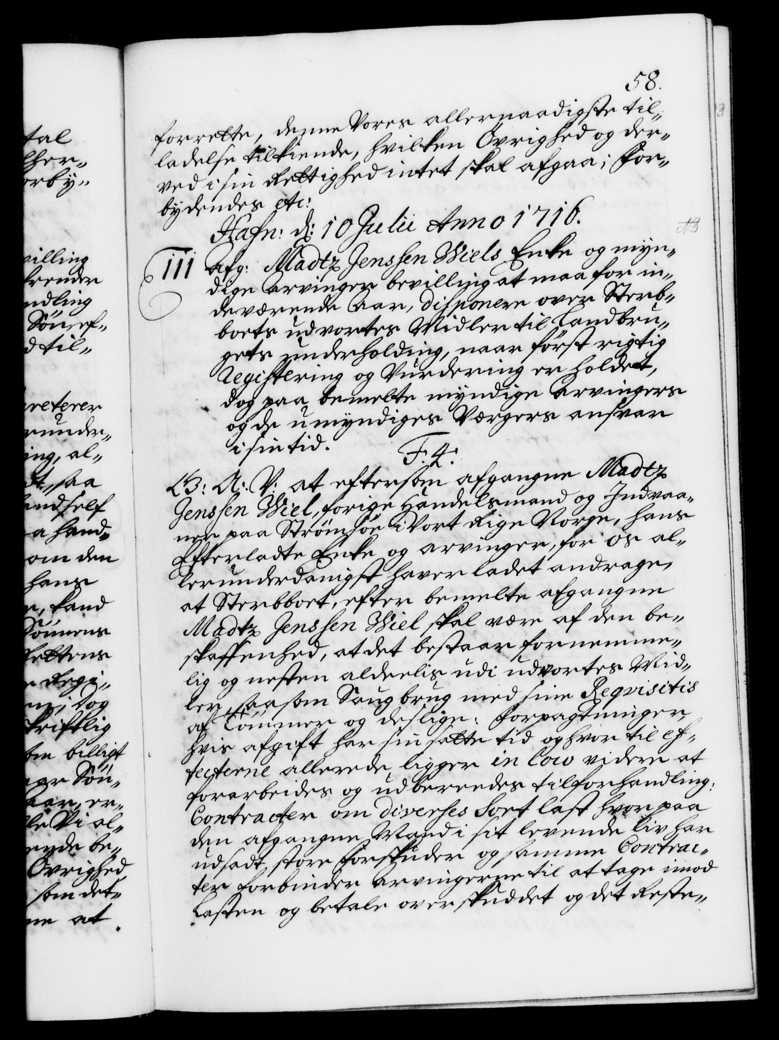 Danske Kanselli 1572-1799, AV/RA-EA-3023/F/Fc/Fca/Fcaa/L0022: Norske registre, 1716-1719, p. 58a