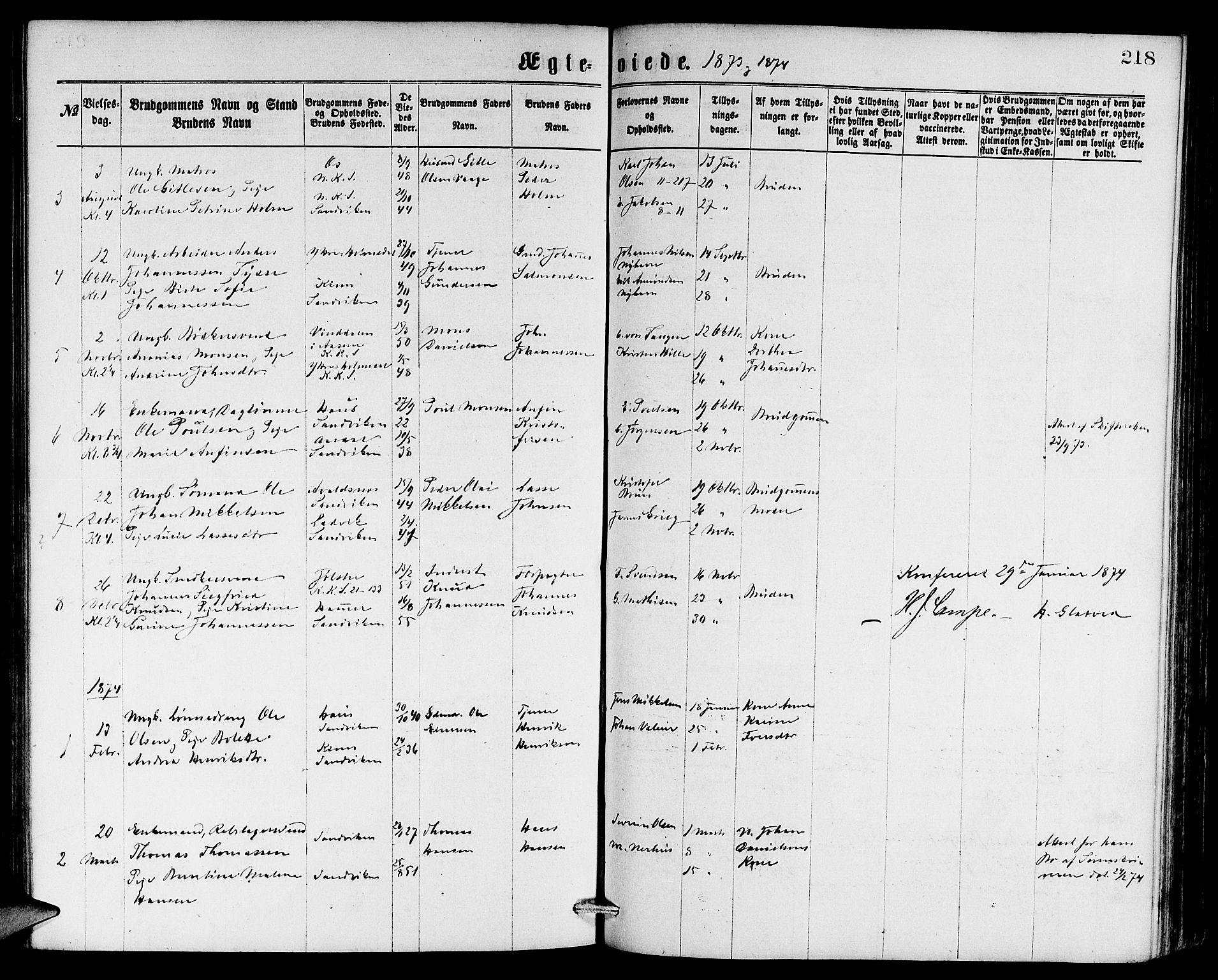 Sandviken Sokneprestembete, SAB/A-77601/H/Hb: Parish register (copy) no. A 1, 1867-1879, p. 218
