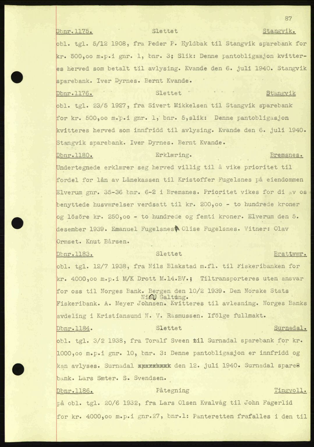 Nordmøre sorenskriveri, AV/SAT-A-4132/1/2/2Ca: Mortgage book no. C81, 1940-1945, Diary no: : 1175/1940