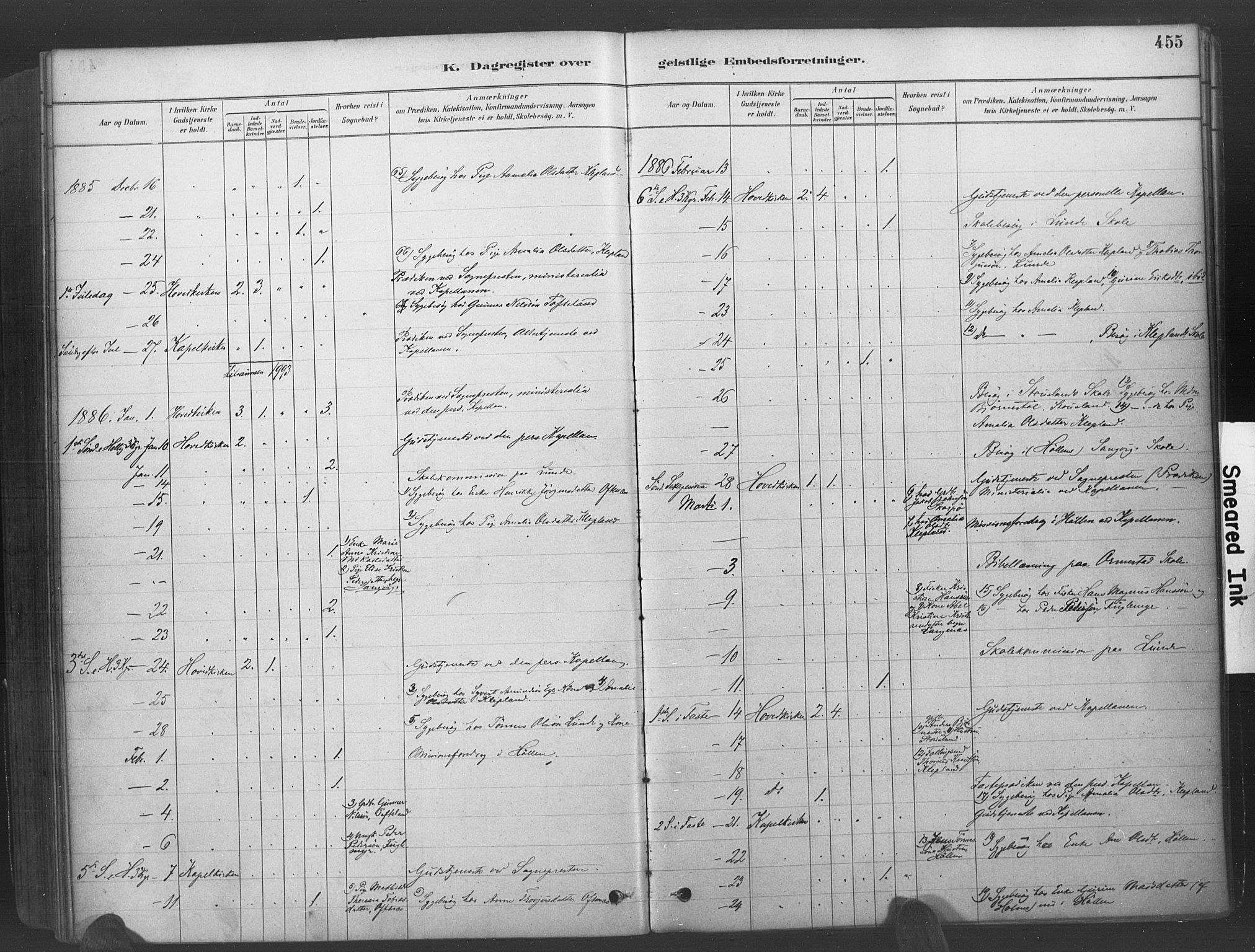 Søgne sokneprestkontor, AV/SAK-1111-0037/F/Fa/Fab/L0012: Parish register (official) no. A 12, 1880-1891, p. 455