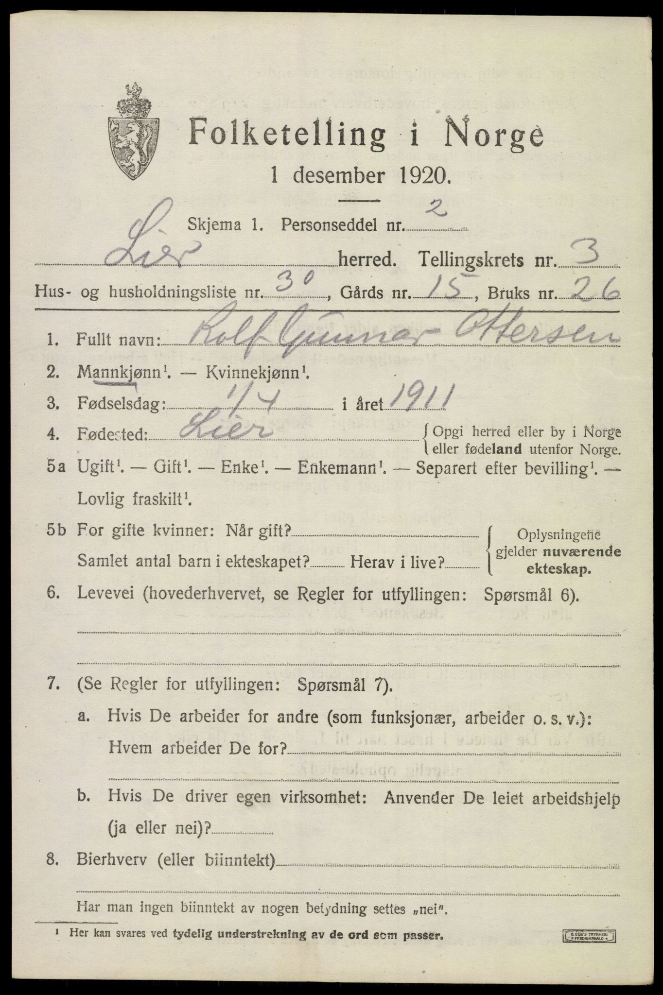 SAKO, 1920 census for Lier, 1920, p. 6442