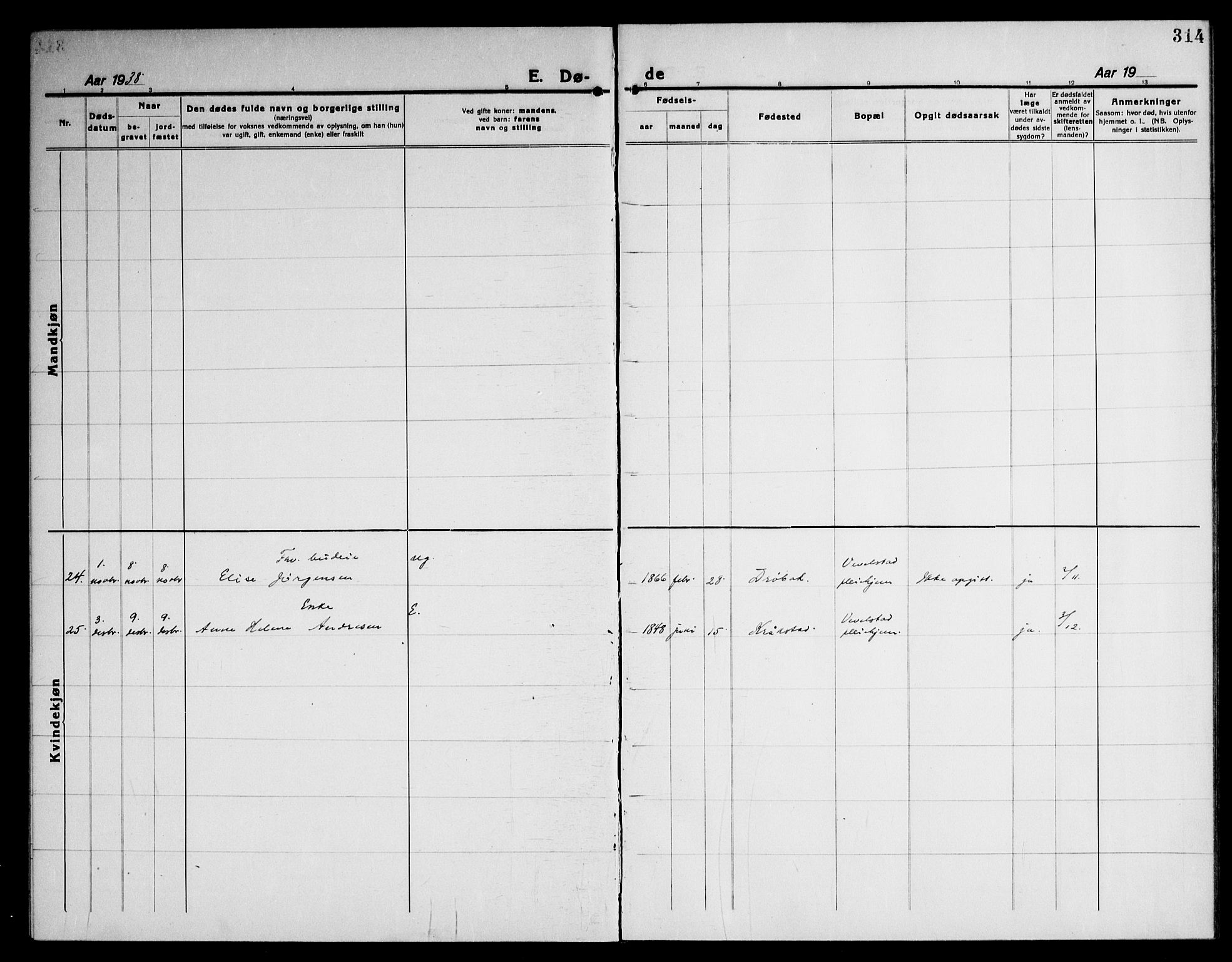 Kråkstad prestekontor Kirkebøker, AV/SAO-A-10125a/G/Gb/L0002: Parish register (copy) no. II 2, 1921-1941, p. 314