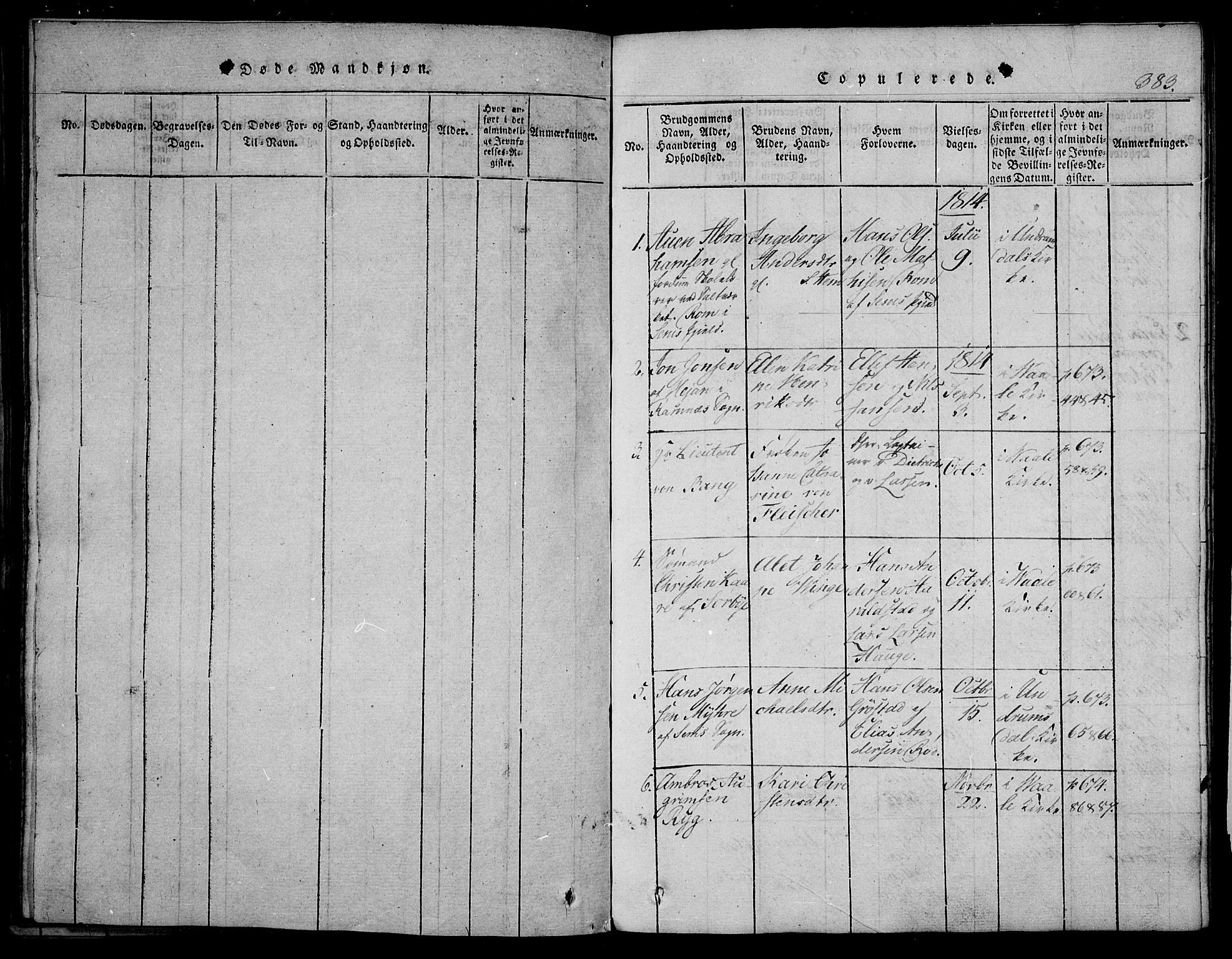 Våle kirkebøker, SAKO/A-334/F/Fa/L0007: Parish register (official) no. I 7, 1814-1824, p. 382-383