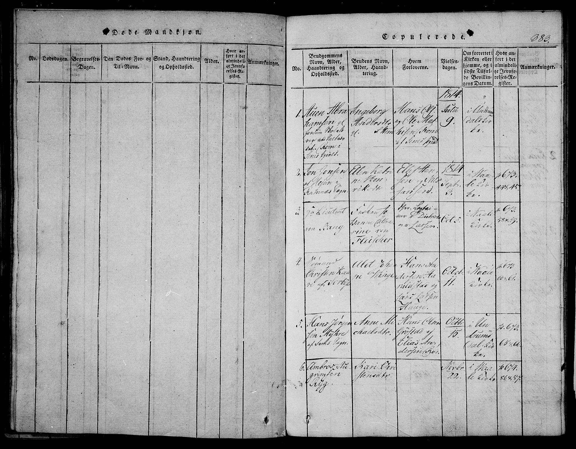 Våle kirkebøker, AV/SAKO-A-334/F/Fa/L0007: Parish register (official) no. I 7, 1814-1824, p. 382-383