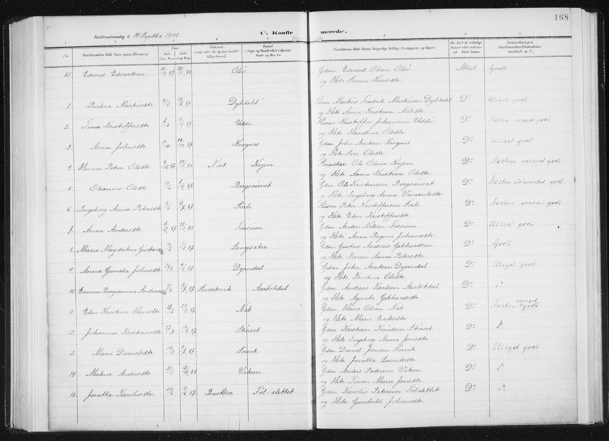 Ministerialprotokoller, klokkerbøker og fødselsregistre - Sør-Trøndelag, AV/SAT-A-1456/647/L0635: Parish register (official) no. 647A02, 1896-1911, p. 168