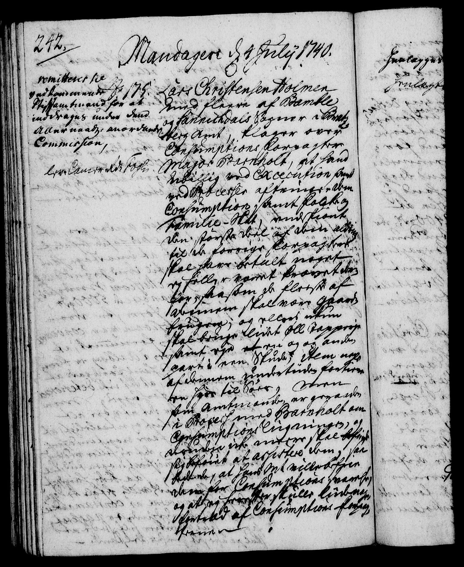 Rentekammeret, Kammerkanselliet, RA/EA-3111/G/Gh/Gha/L0022: Norsk ekstraktmemorialprotokoll (merket RK 53.67), 1739-1741, p. 242