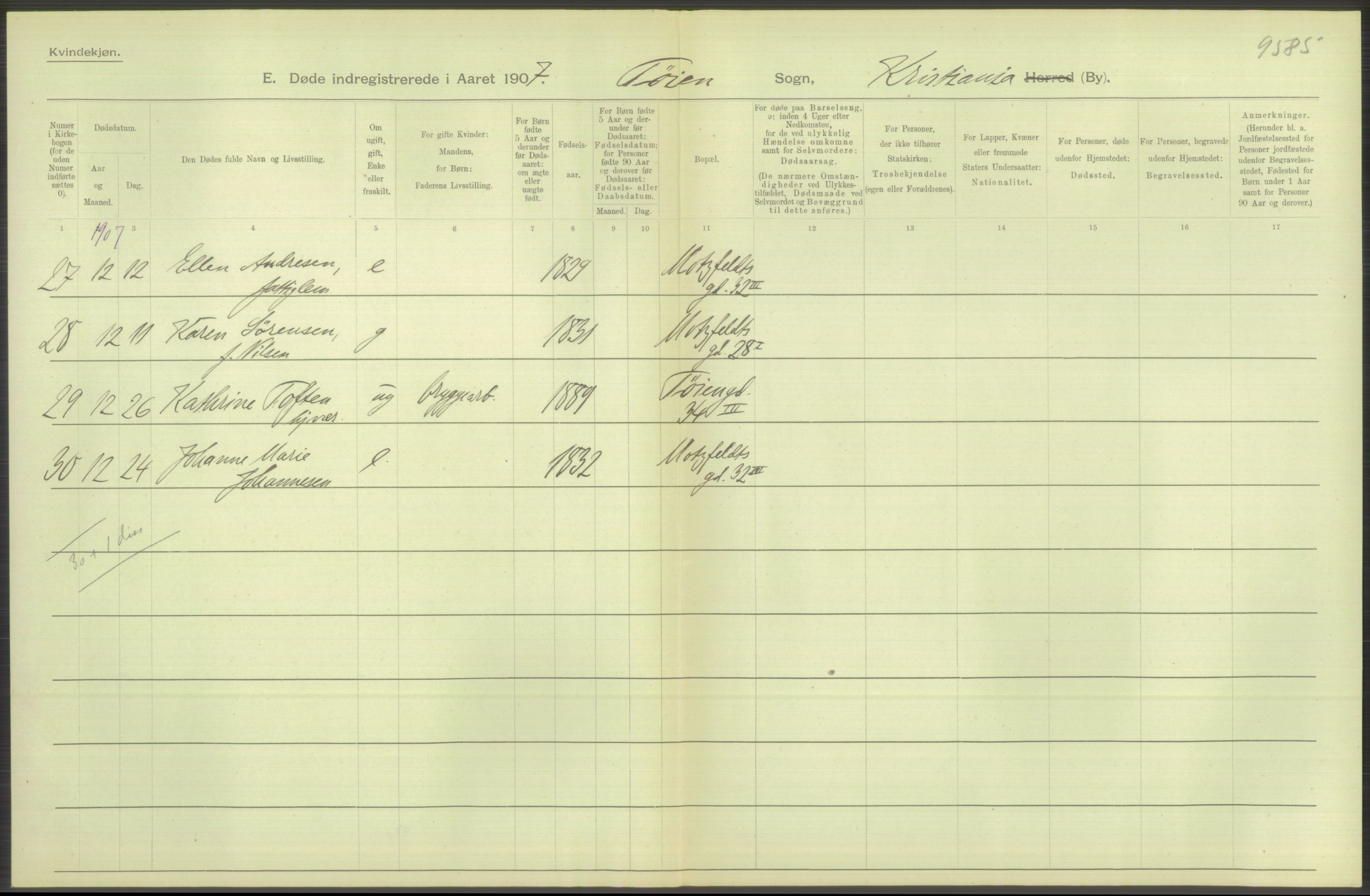 Statistisk sentralbyrå, Sosiodemografiske emner, Befolkning, AV/RA-S-2228/D/Df/Dfa/Dfae/L0009: Kristiania: Døde, 1907, p. 548