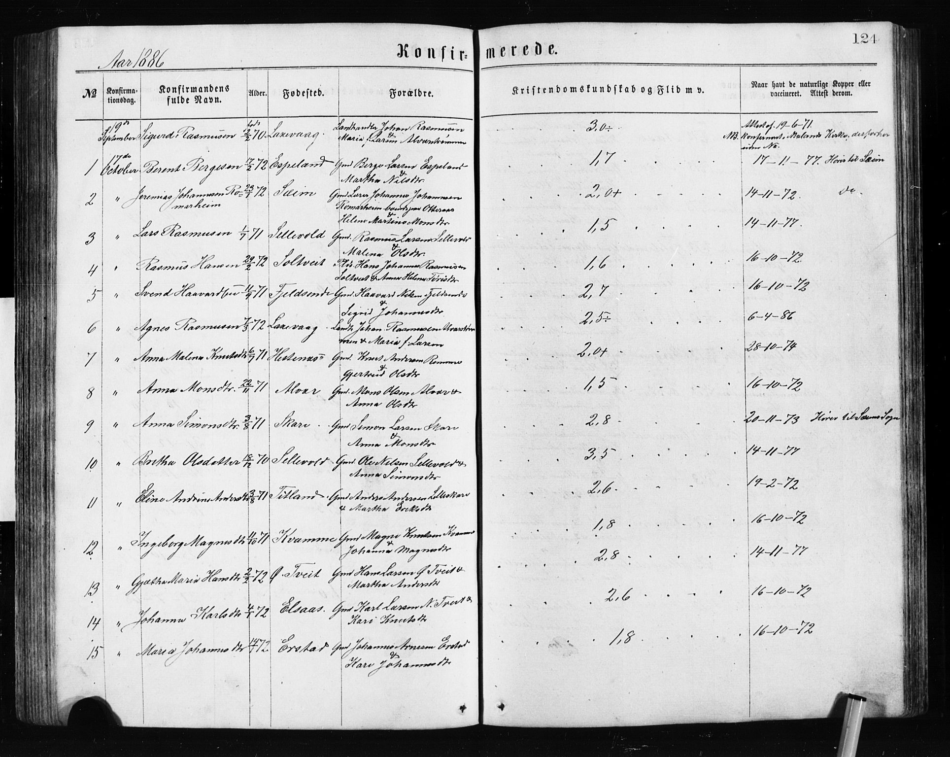 Alversund Sokneprestembete, SAB/A-73901/H/Ha/Hab: Parish register (copy) no. A 2, 1864-1905, p. 124