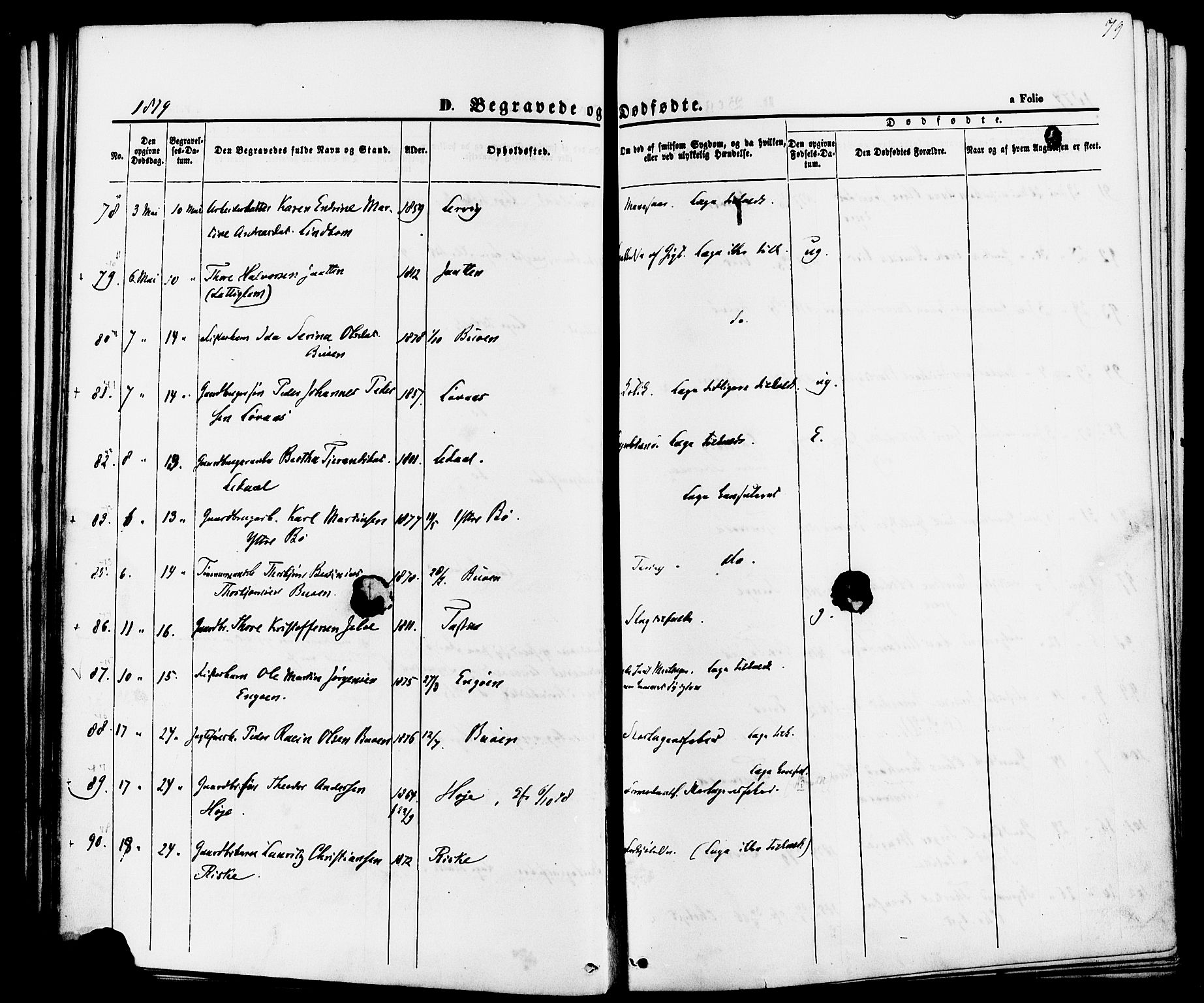 Hetland sokneprestkontor, AV/SAST-A-101826/30/30BA/L0006: Parish register (official) no. A 6, 1869-1884, p. 79