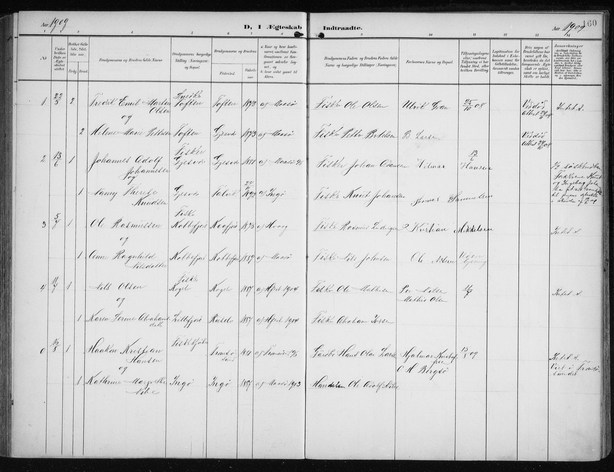 Måsøy sokneprestkontor, SATØ/S-1348/H/Ha/L0009kirke: Parish register (official) no. 9, 1903-1914, p. 160