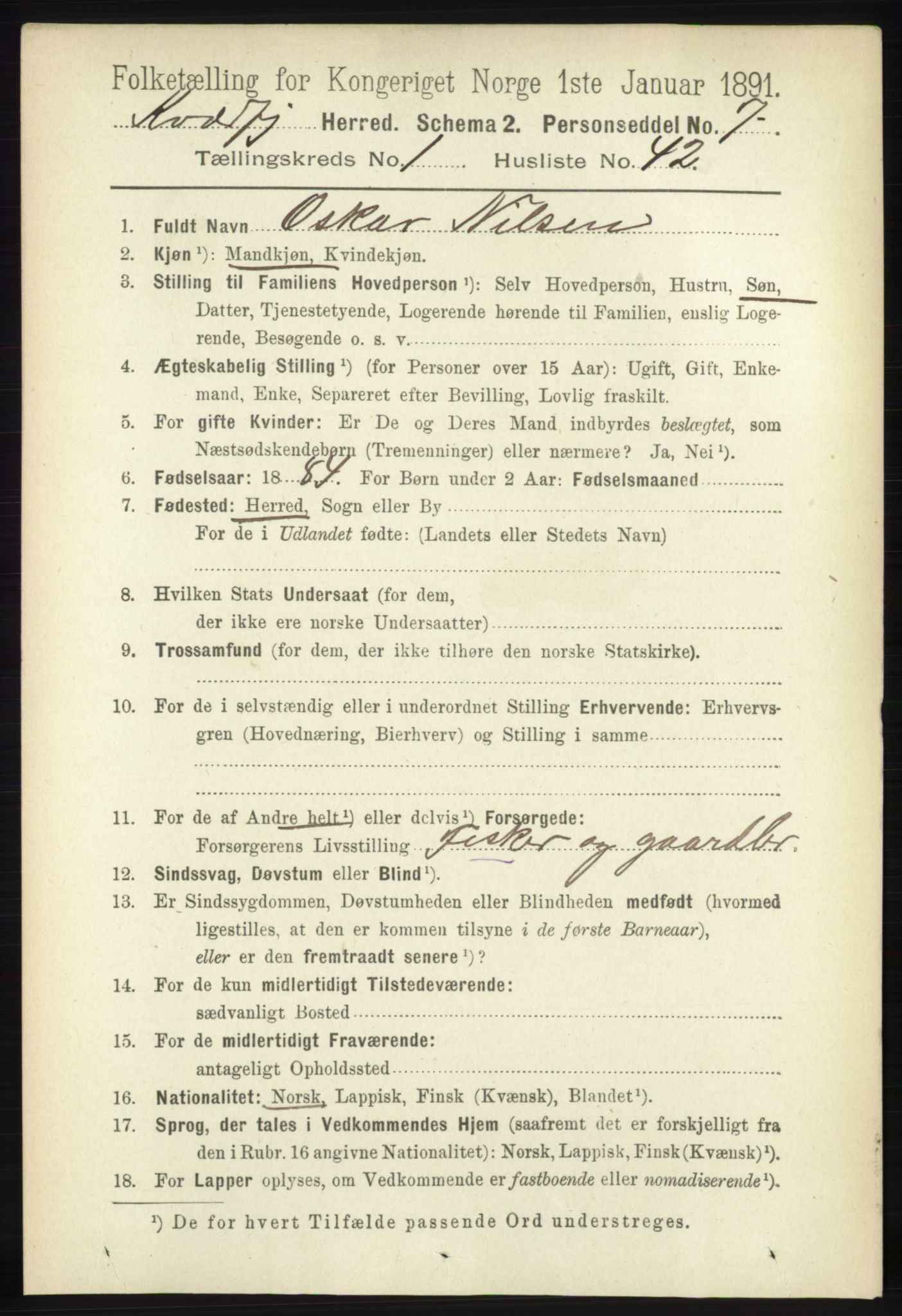 RA, 1891 census for 1911 Kvæfjord, 1891, p. 369