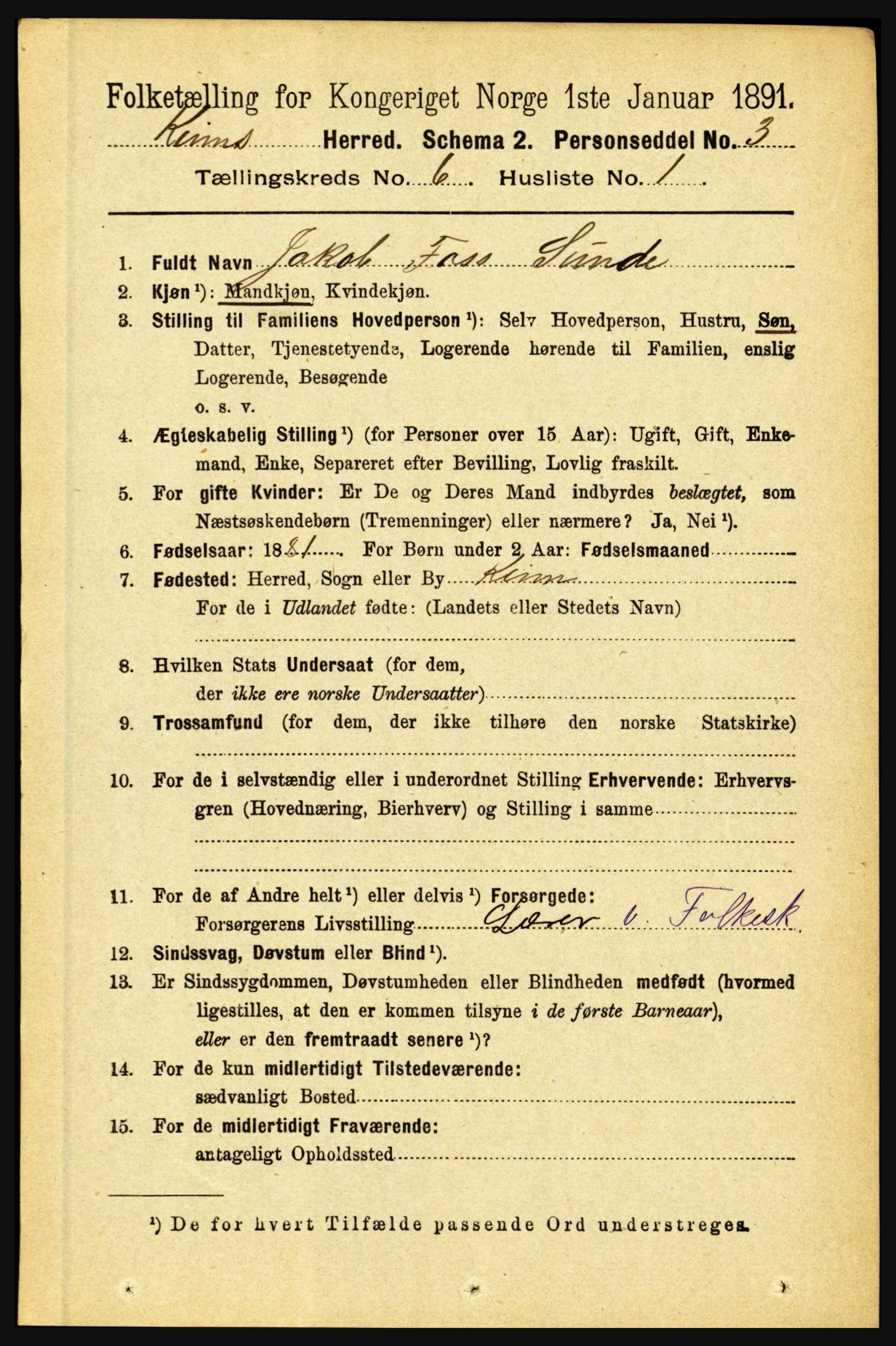 RA, 1891 census for 1437 Kinn, 1891, p. 2279