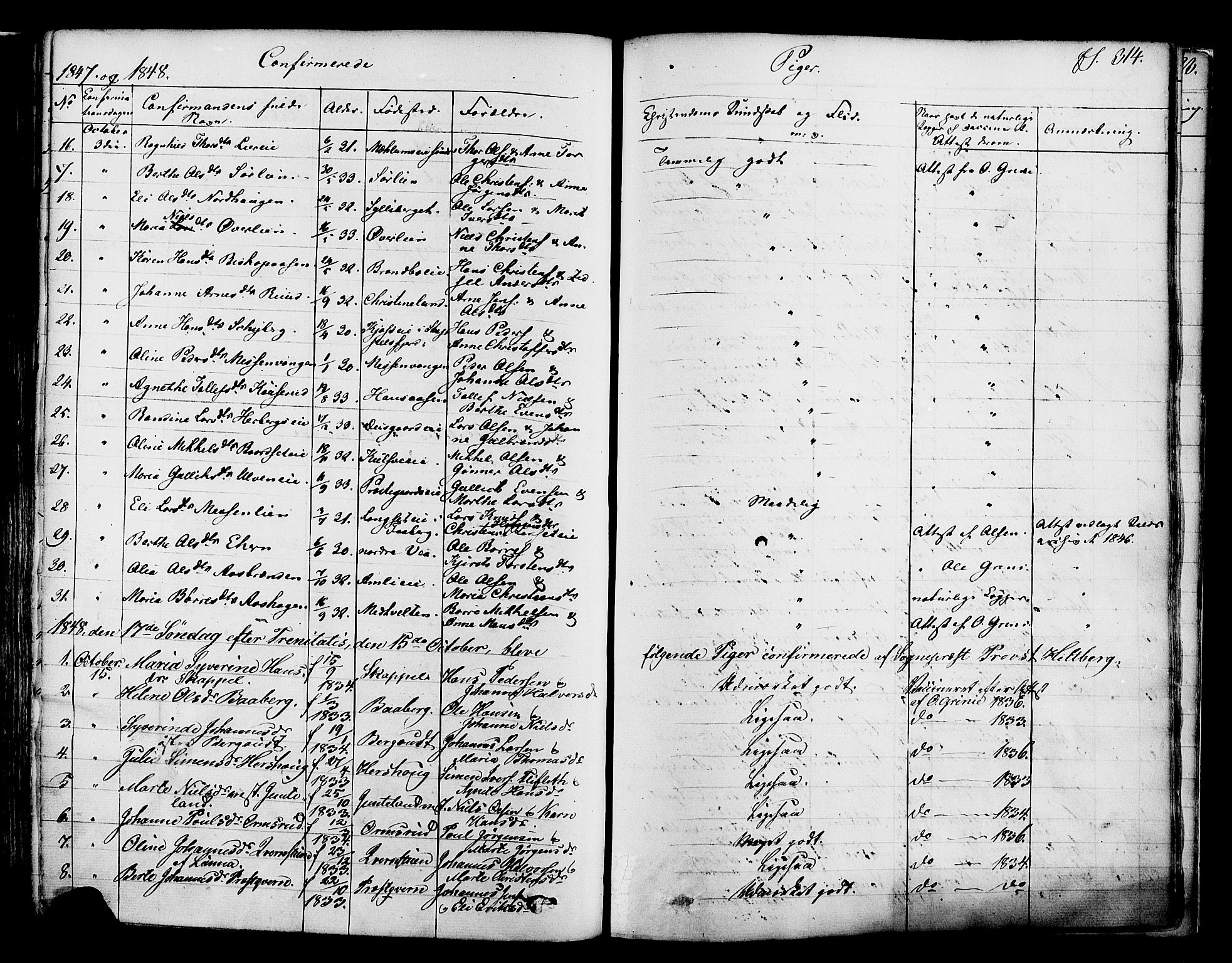Ringsaker prestekontor, SAH/PREST-014/K/Ka/L0008: Parish register (official) no. 8, 1837-1850, p. 314