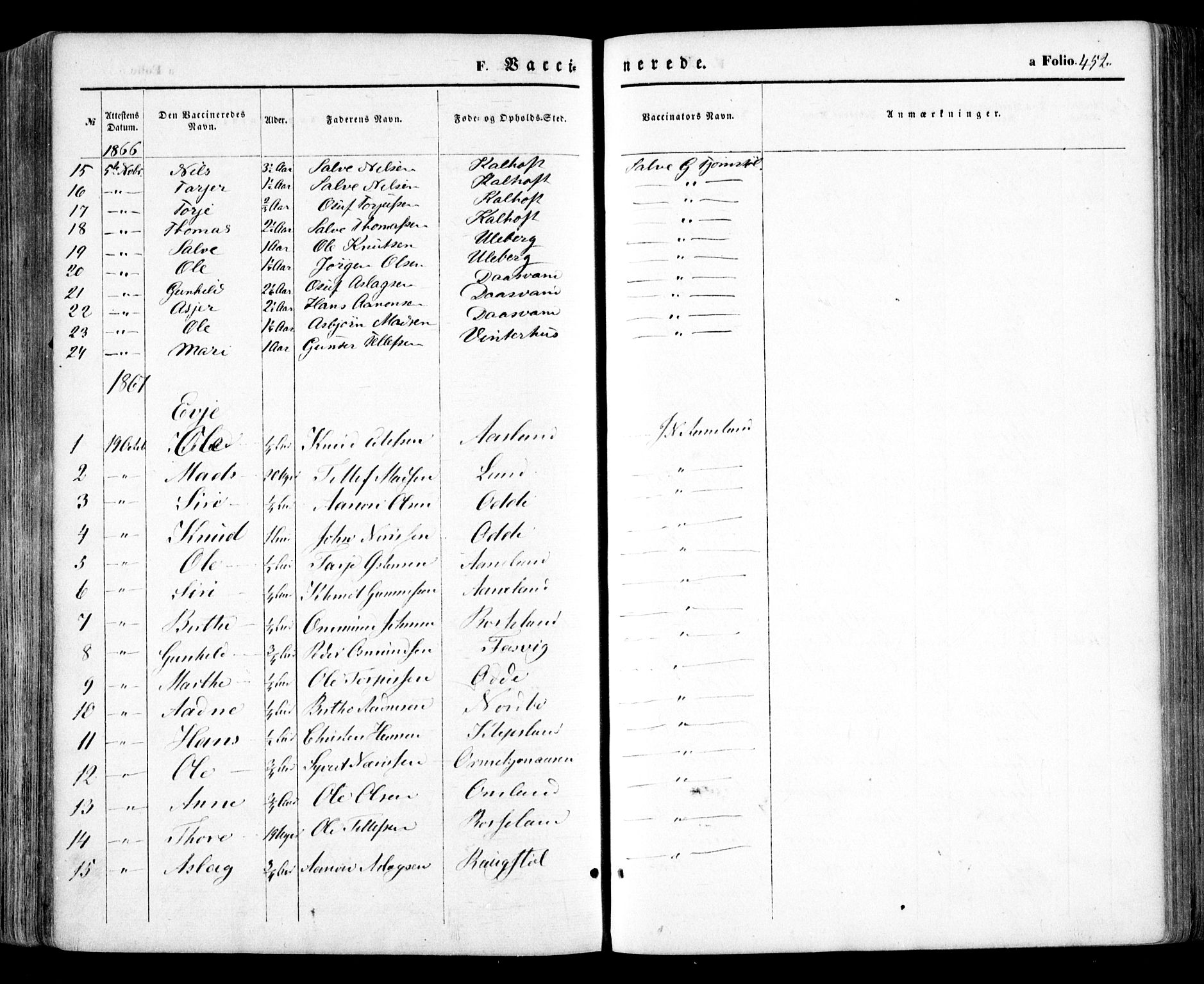 Evje sokneprestkontor, SAK/1111-0008/F/Fa/Faa/L0006: Parish register (official) no. A 6, 1866-1884, p. 452