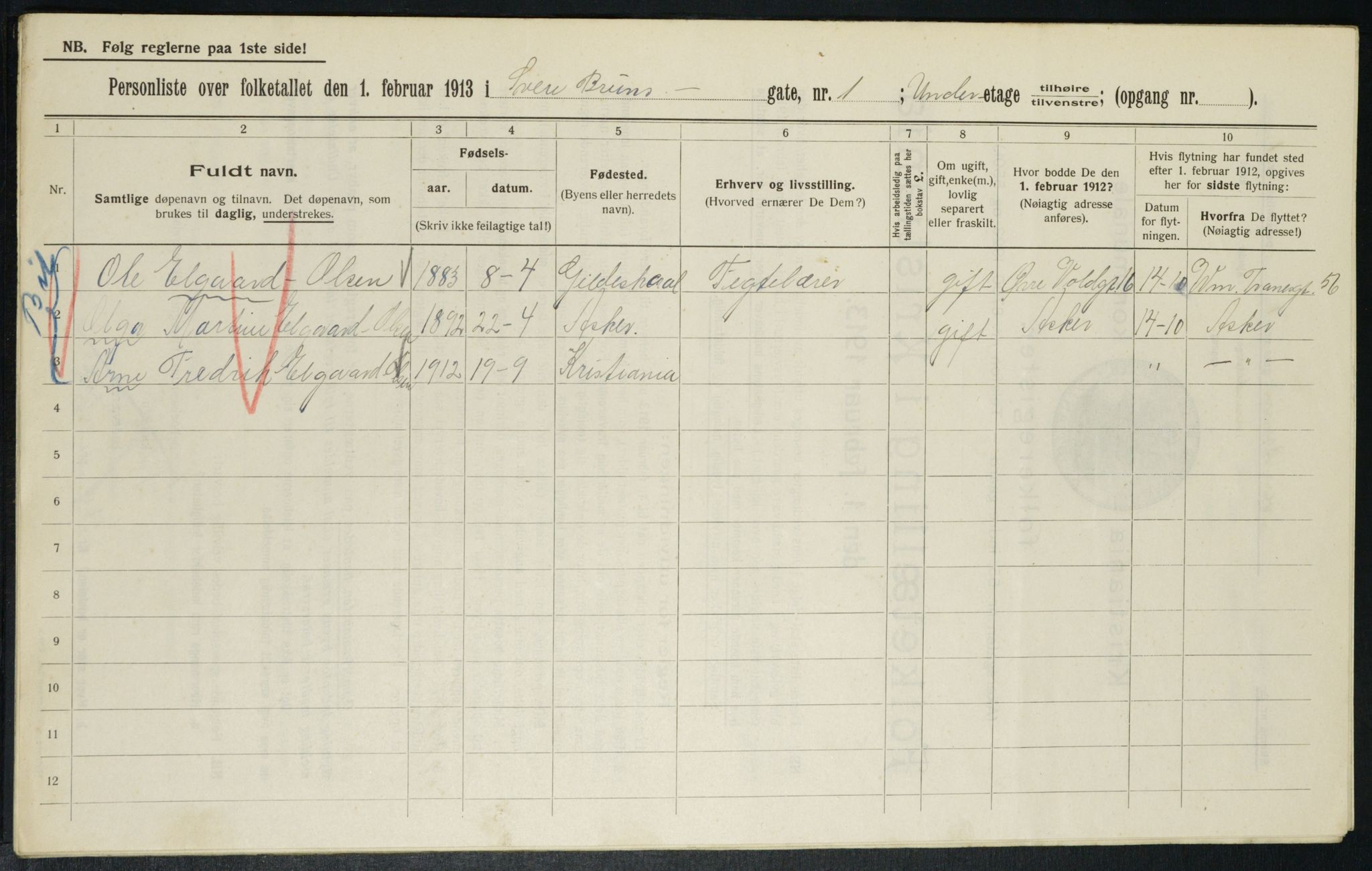 OBA, Municipal Census 1913 for Kristiania, 1913, p. 104848