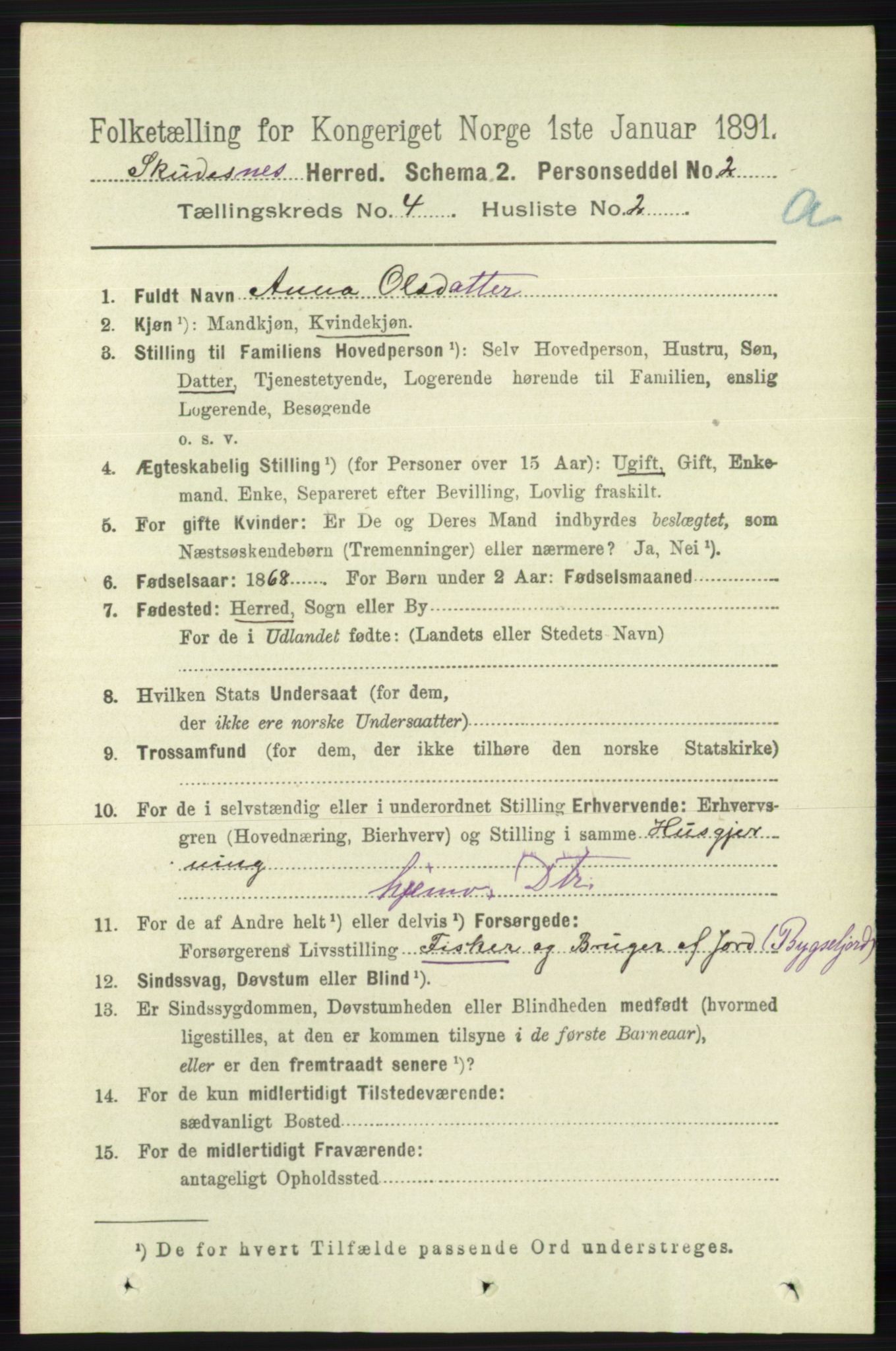 RA, 1891 census for 1150 Skudenes, 1891, p. 1880