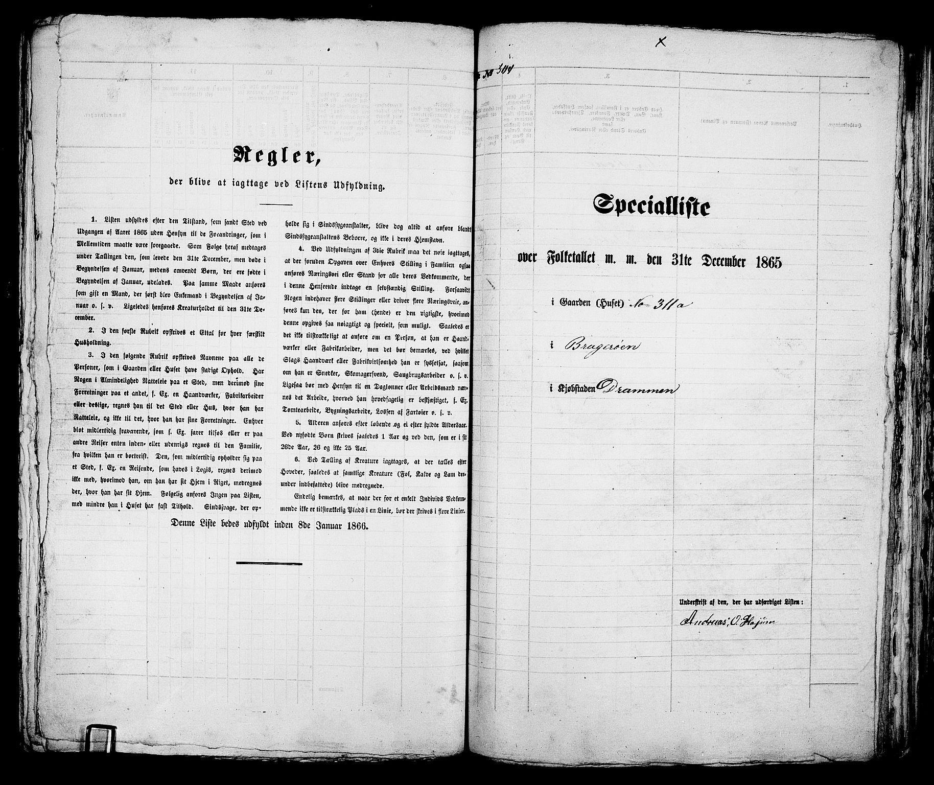 RA, 1865 census for Bragernes in Drammen, 1865, p. 1050