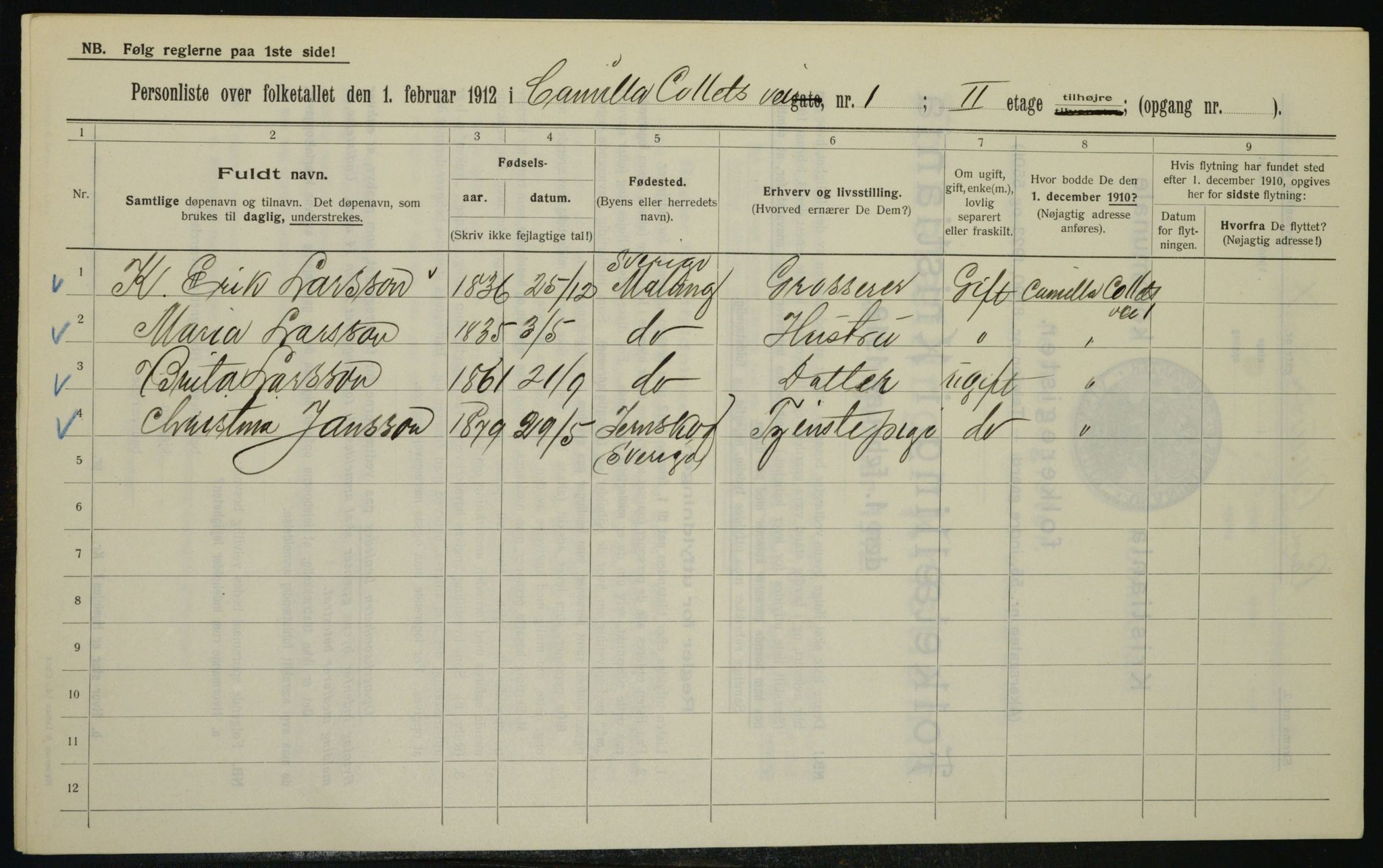 OBA, Municipal Census 1912 for Kristiania, 1912, p. 11445